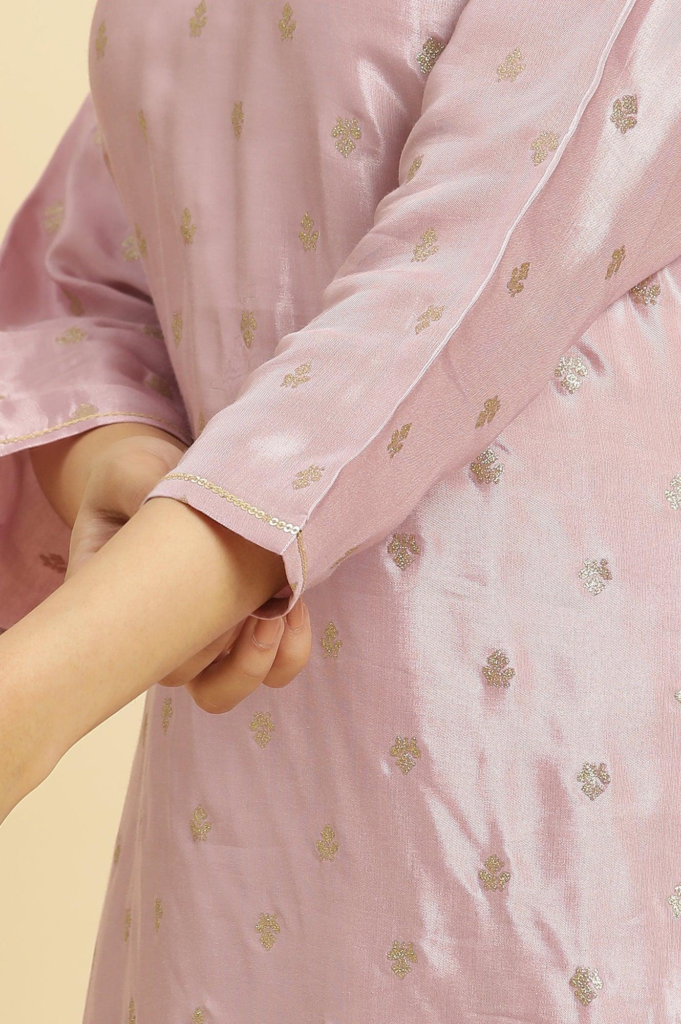 Purple Glitter Printed And Embroidered Kurta - Image 7