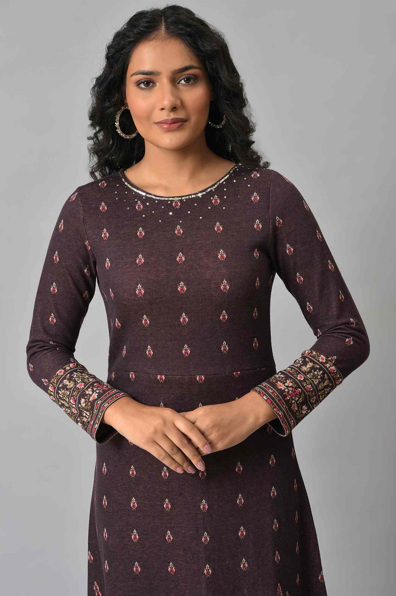 Purple Jacquard Sequin Winter Dress - Image 5