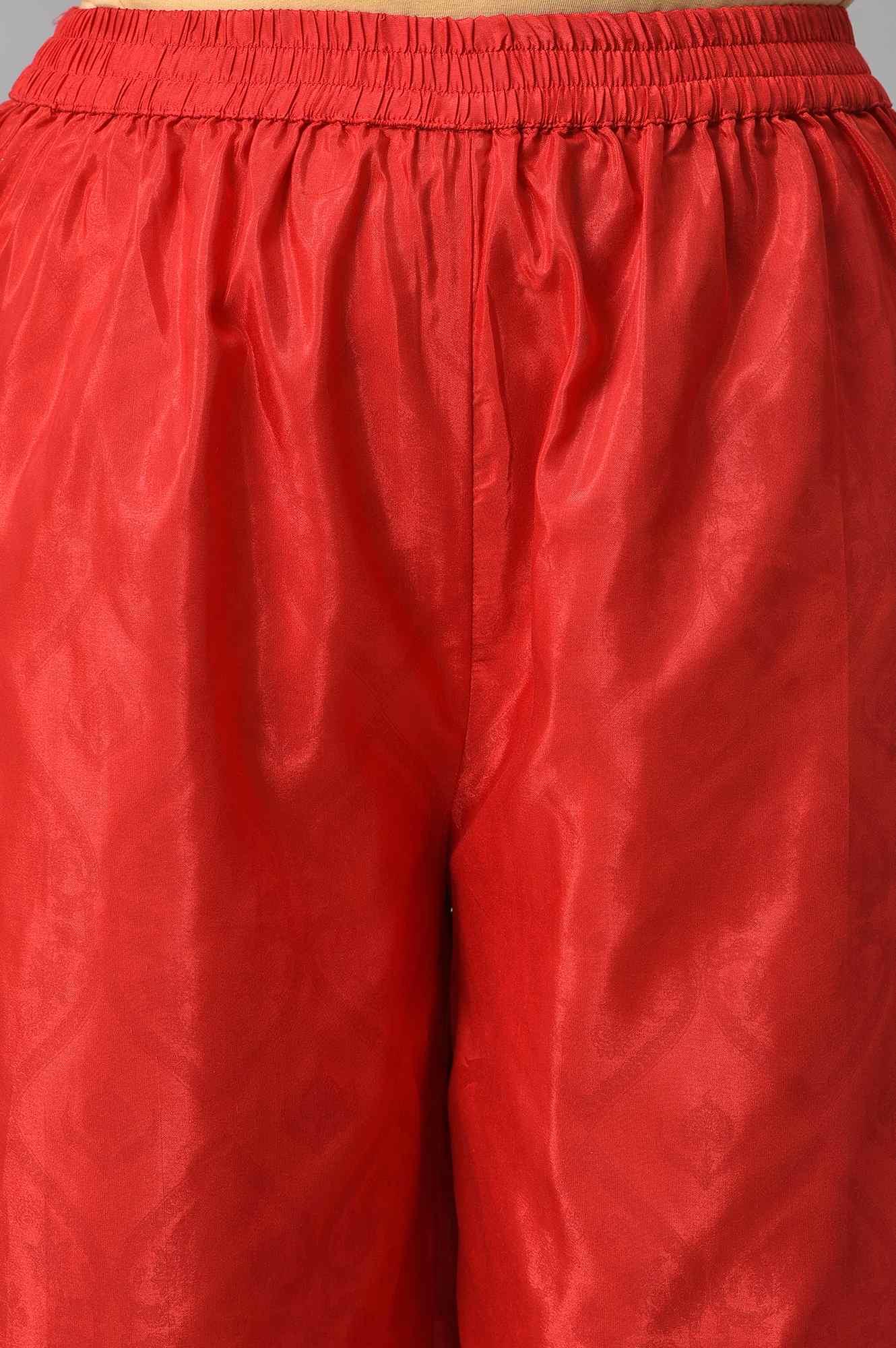 Purple Japanese Satin Short kurta With Red Parallel Pants And Dupatta - Image 6