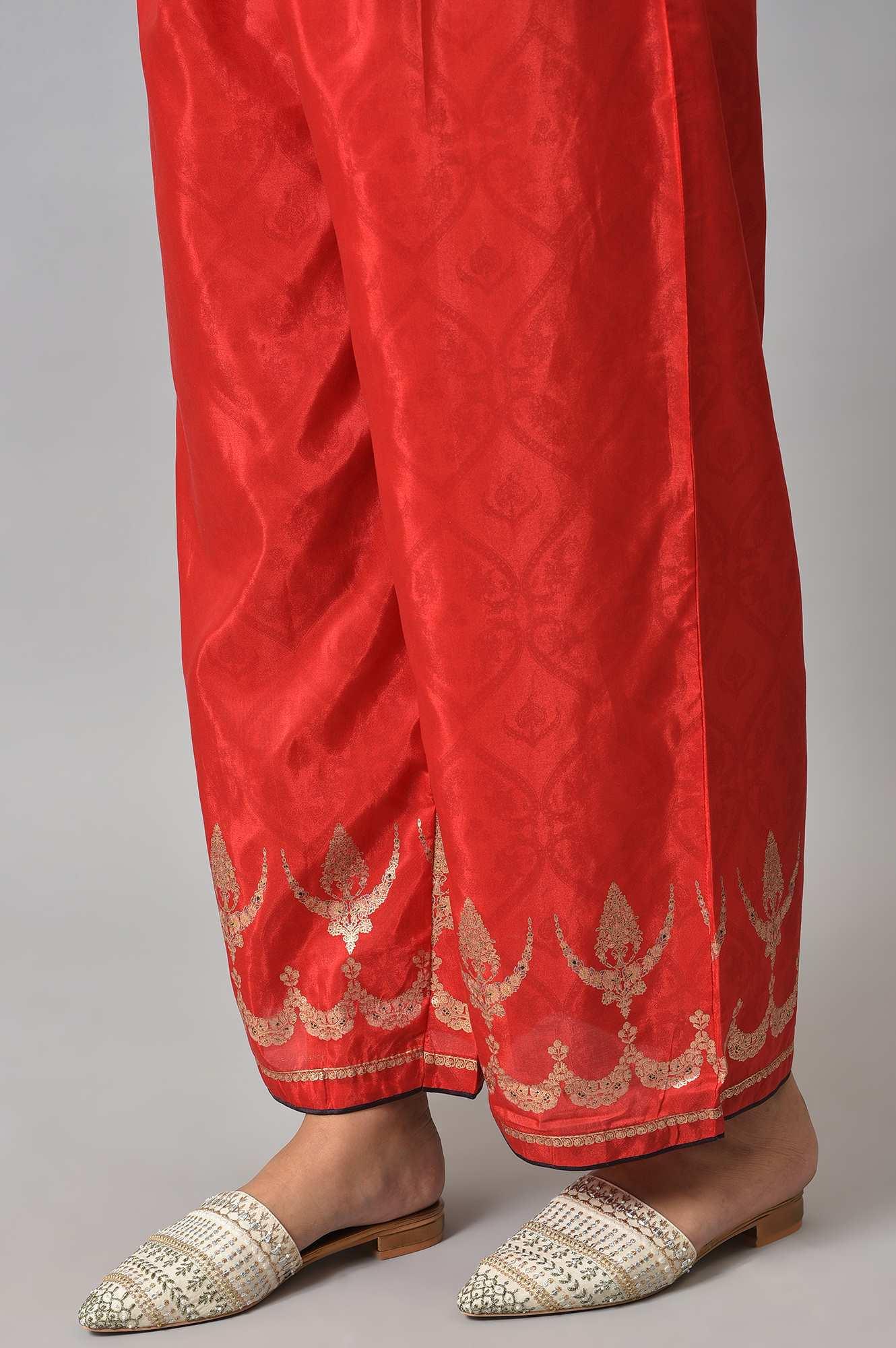 Purple Japanese Satin Short kurta With Red Parallel Pants And Dupatta - Image 8