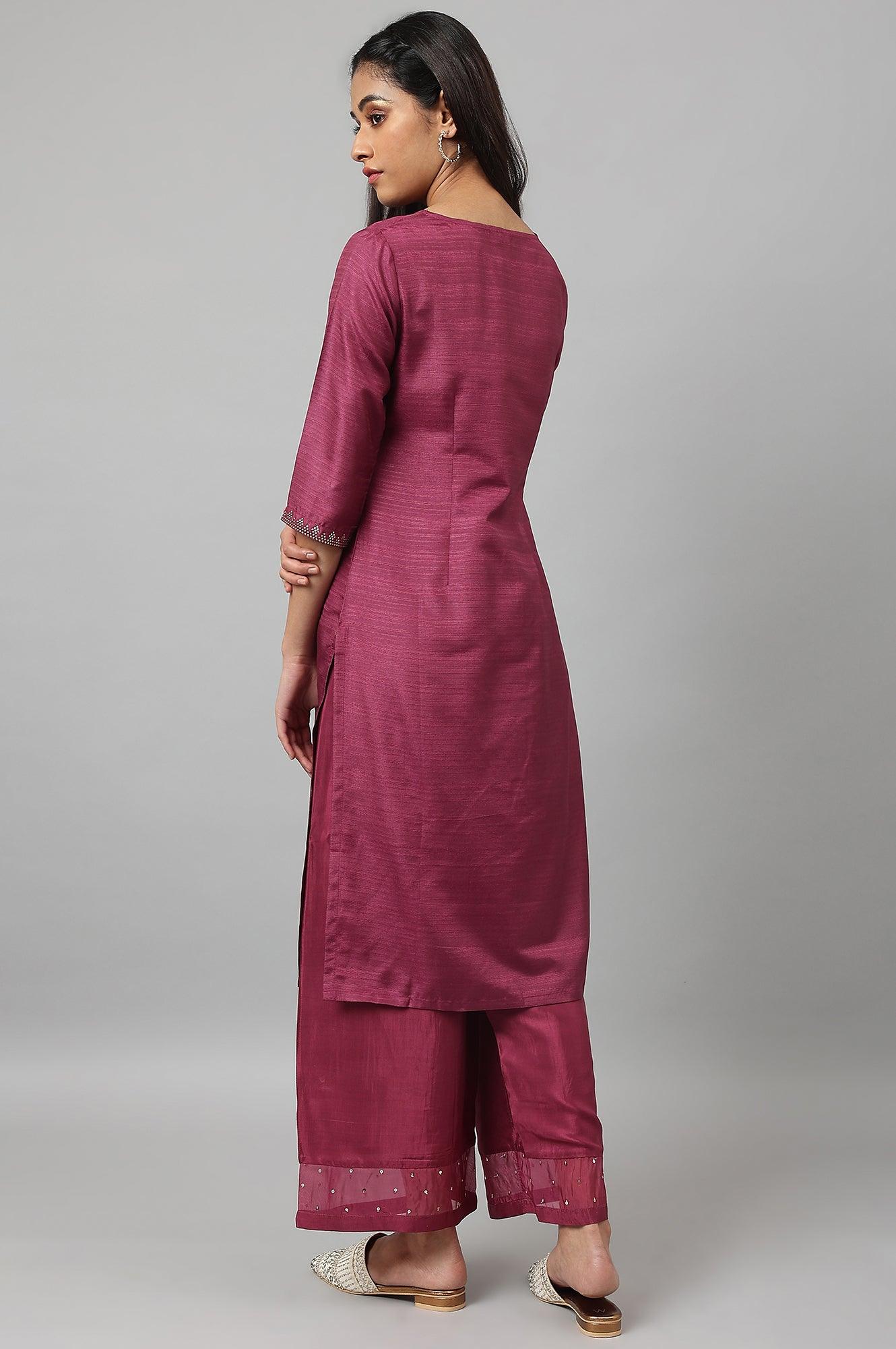 Purple Mukaish Printed Karnataka Silk Straight Kurta - Image 4