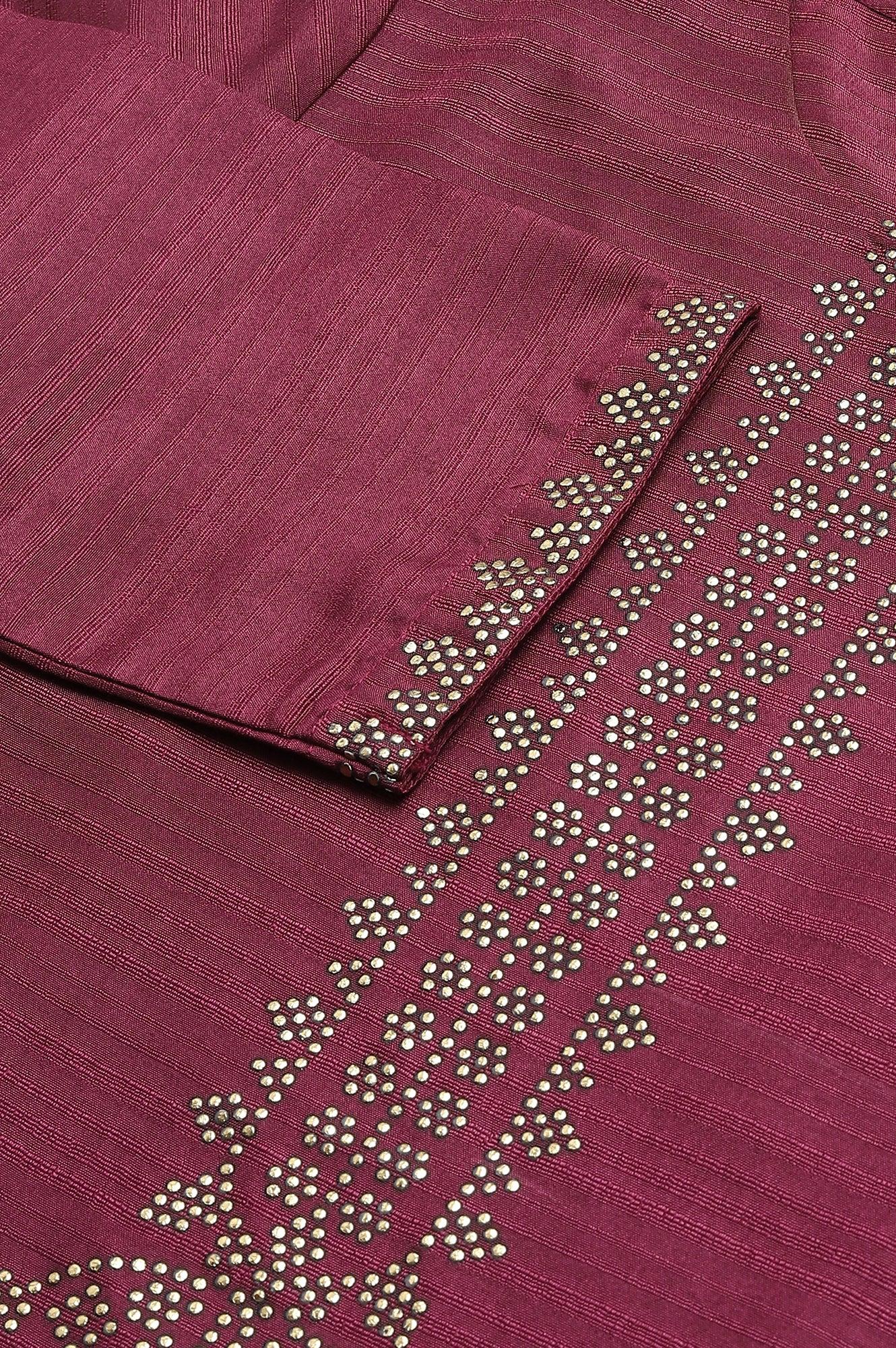 Purple Mukaish Printed Karnataka Silk Straight Kurta - Image 7