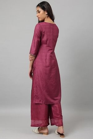 Purple Karnatka Silk Mukaish Print kurta with Parallel Pants - Image 3