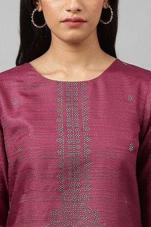 Purple Karnatka Silk Mukaish Print kurta with Parallel Pants - Image 4