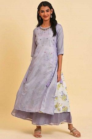 Purple Kota Layered Printed Plus Size kurta