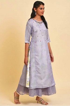 Purple Kota Layered Printed Plus Size kurta - Image 4