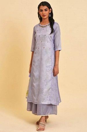 Purple Kota Layered Printed Plus Size kurta - Image 6