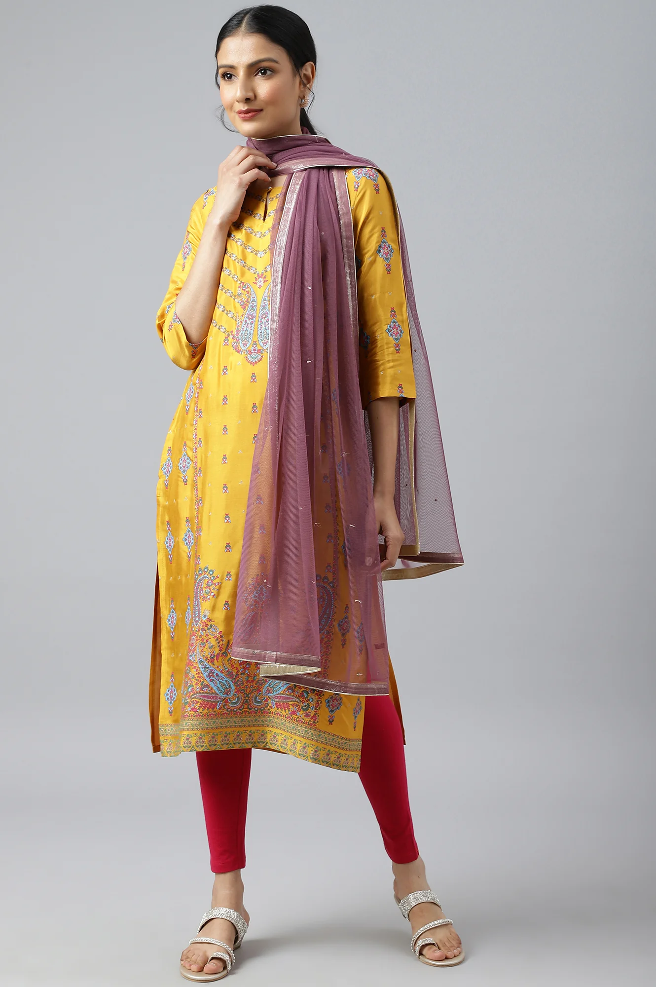 Purple Mesh Dupatta With Sequins - Image 2