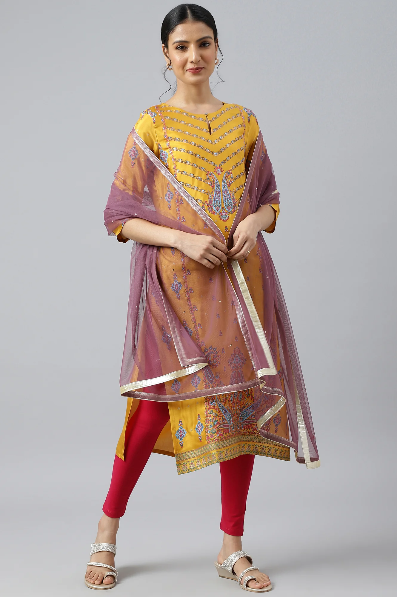 Purple Mesh Dupatta With Sequins - Image 3