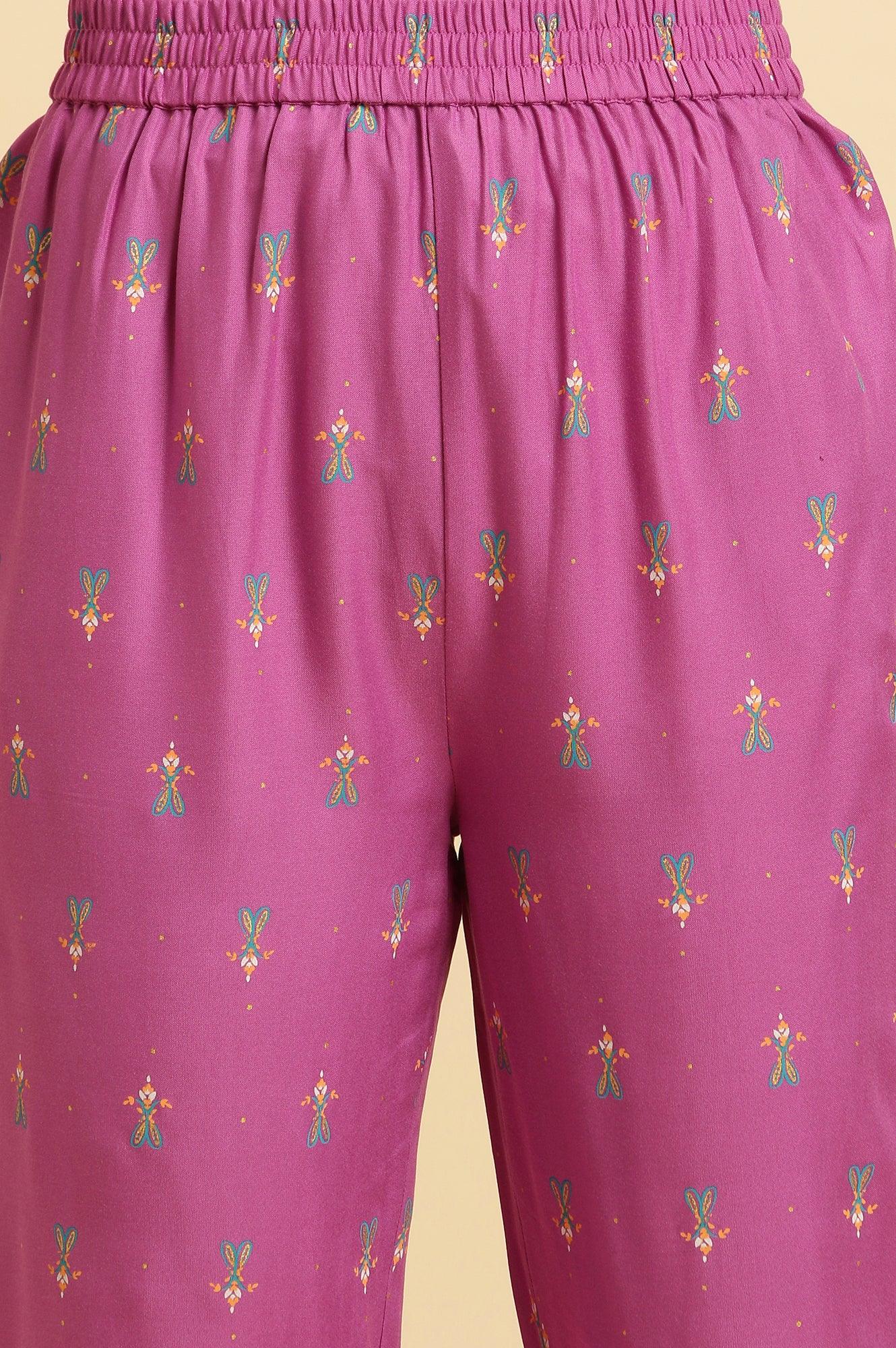 Purple Paisley Printed Kurta, Pants and Dupatta Set - Image 8