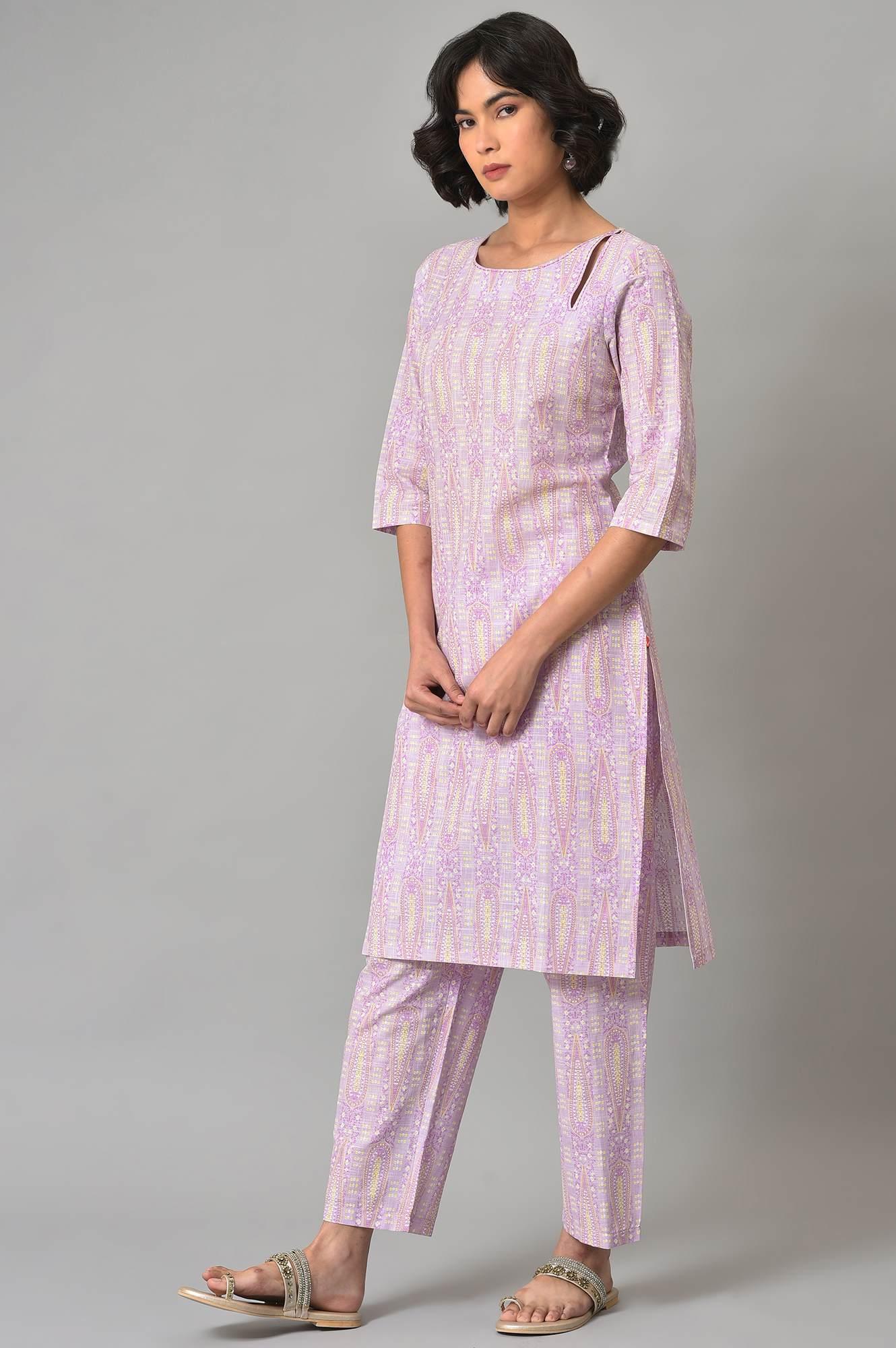 Purple Paisley Printed kurta And Pants Co-Ord Set - Image 3