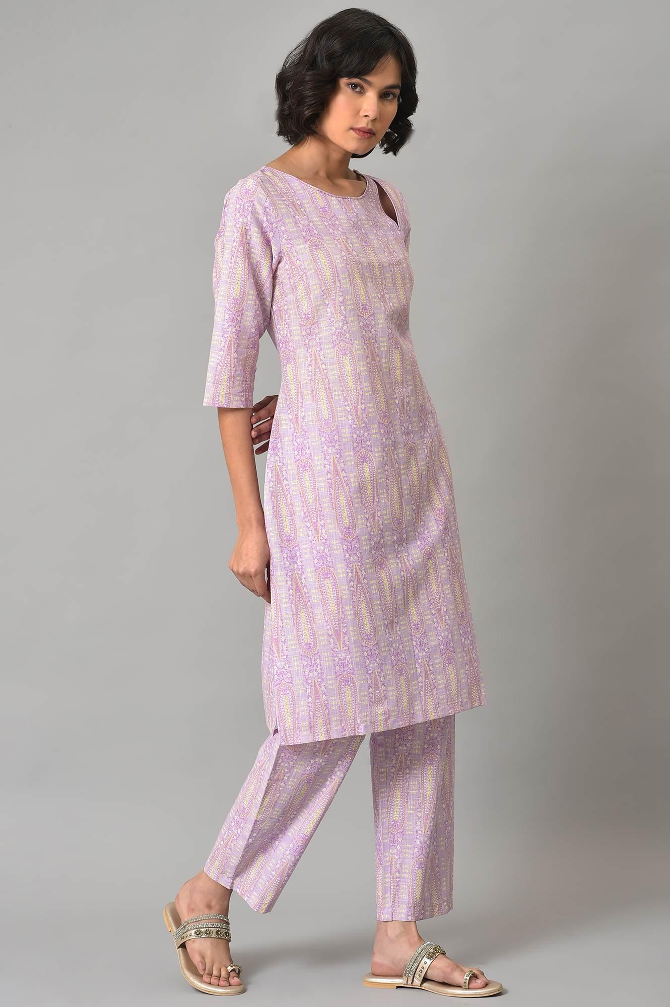 Purple Paisley Printed kurta And Pants Co-Ord Set - Image 4