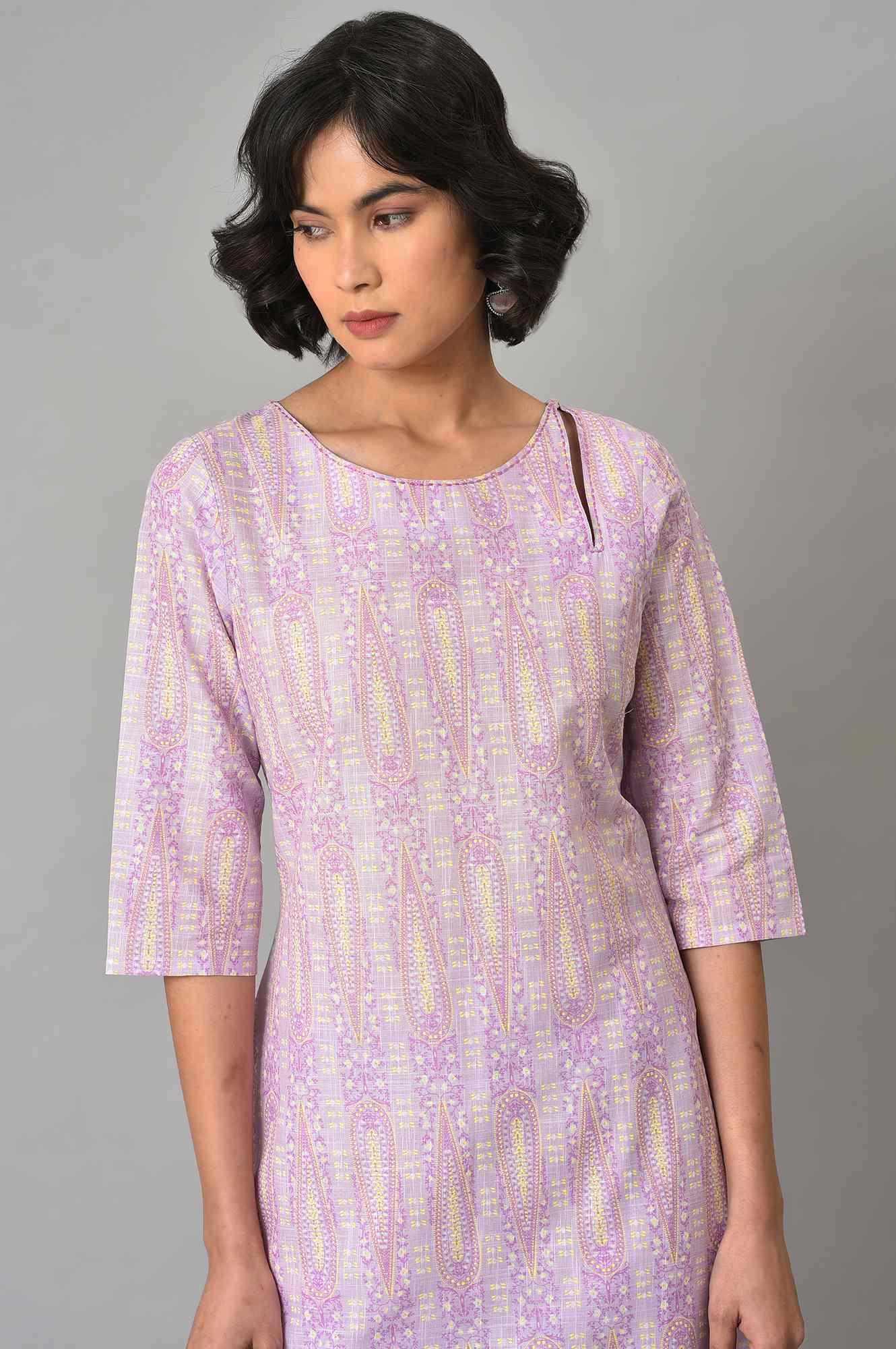 Purple Paisley Printed kurta And Pants Co-Ord Set - Image 5