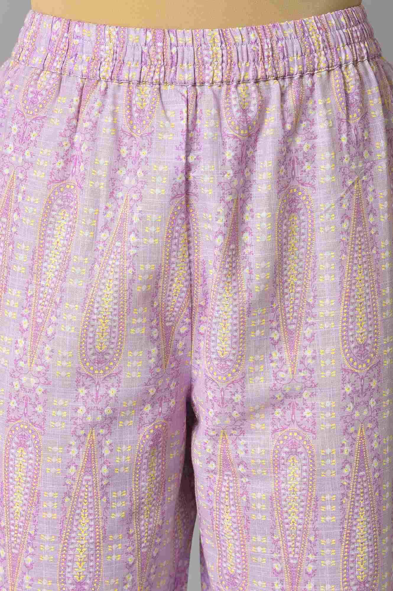 Purple Paisley Printed kurta And Pants Co-Ord Set - Image 6