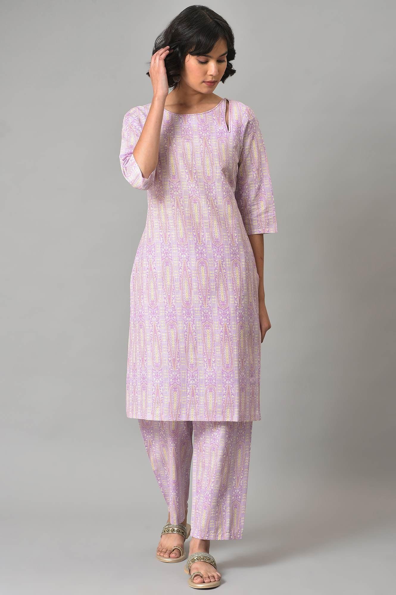 Purple Paisley Printed kurta And Pants Co-Ord Set - Image 8