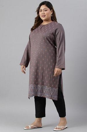 Purple Paisley Printed Plus Size Winter kurta - Image 4