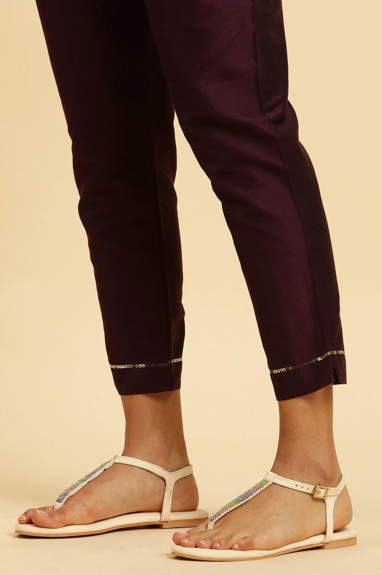Purple Panelled Embroidered Kurta, Slim Pants And Dupatta Set - Image 10