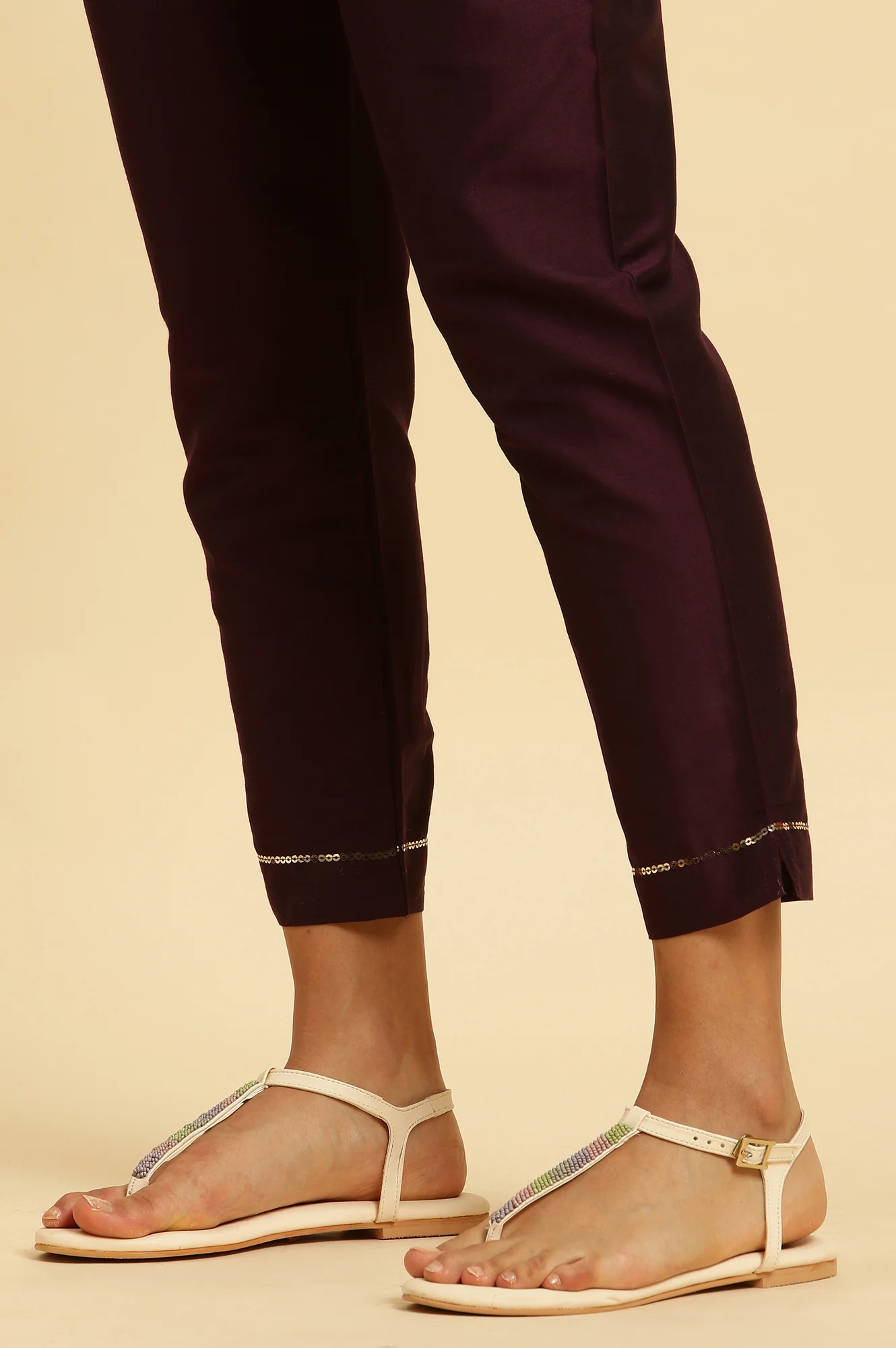 Purple Solid Metallic Embroidered Anarkali Kurta, Slim Pants And Dupatta Set - Image 9