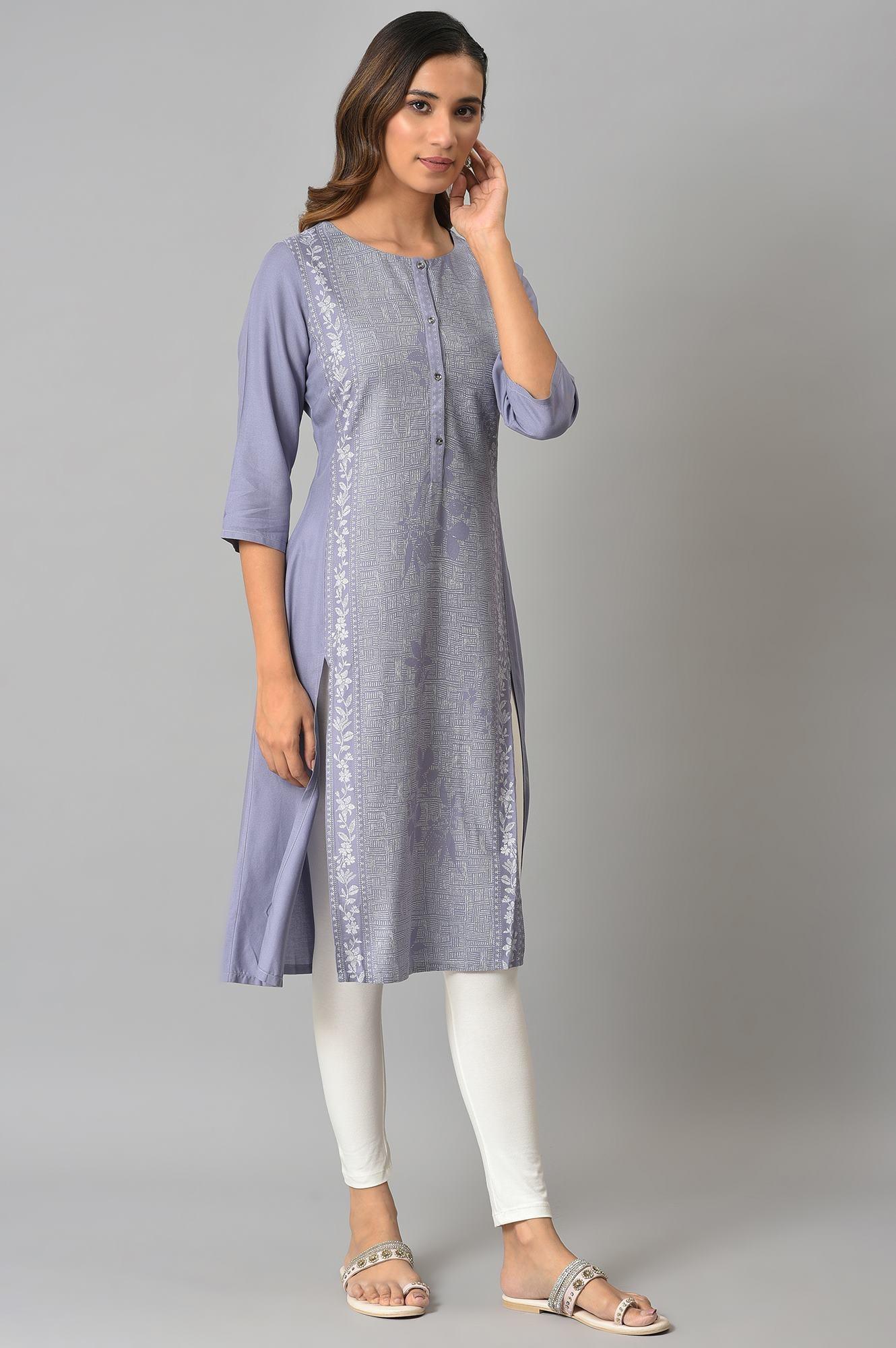 Purple Panelled kurta With Front Slit - Image 4