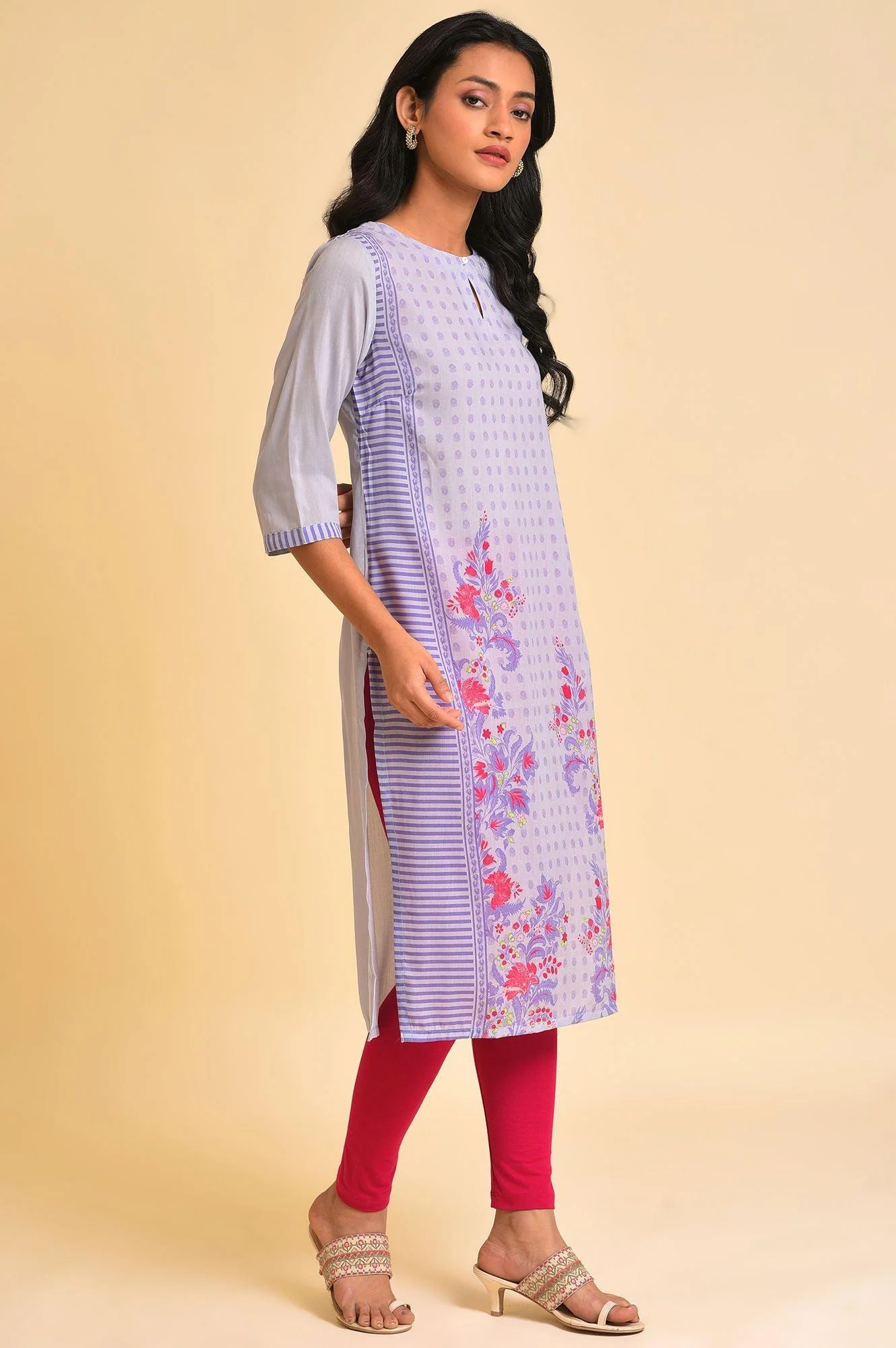 Purple Print Mix kurta & Tights Set - Image 5