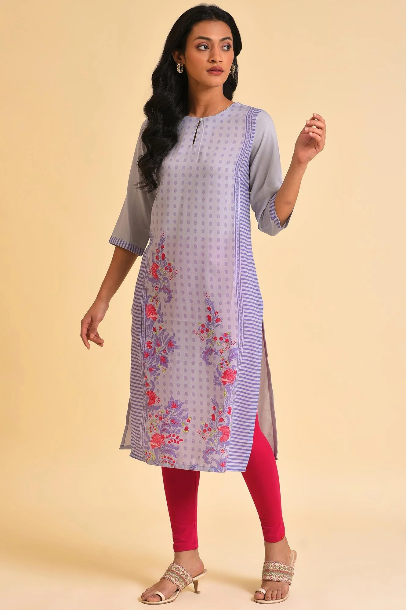 Purple Print Mix kurta & Tights Set - Image 9