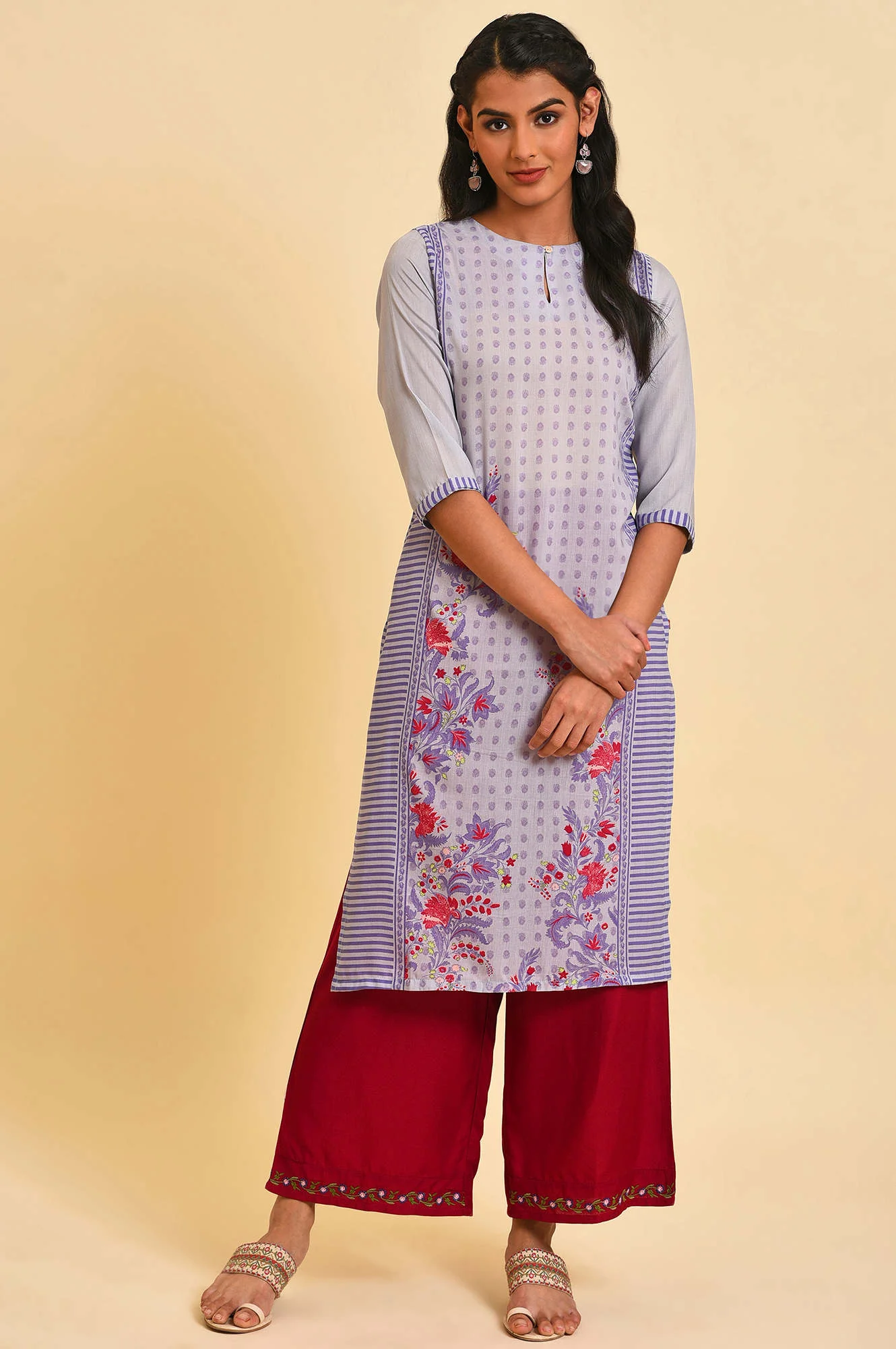 Purple Print Mix Straight Summer Kurta - Image 6