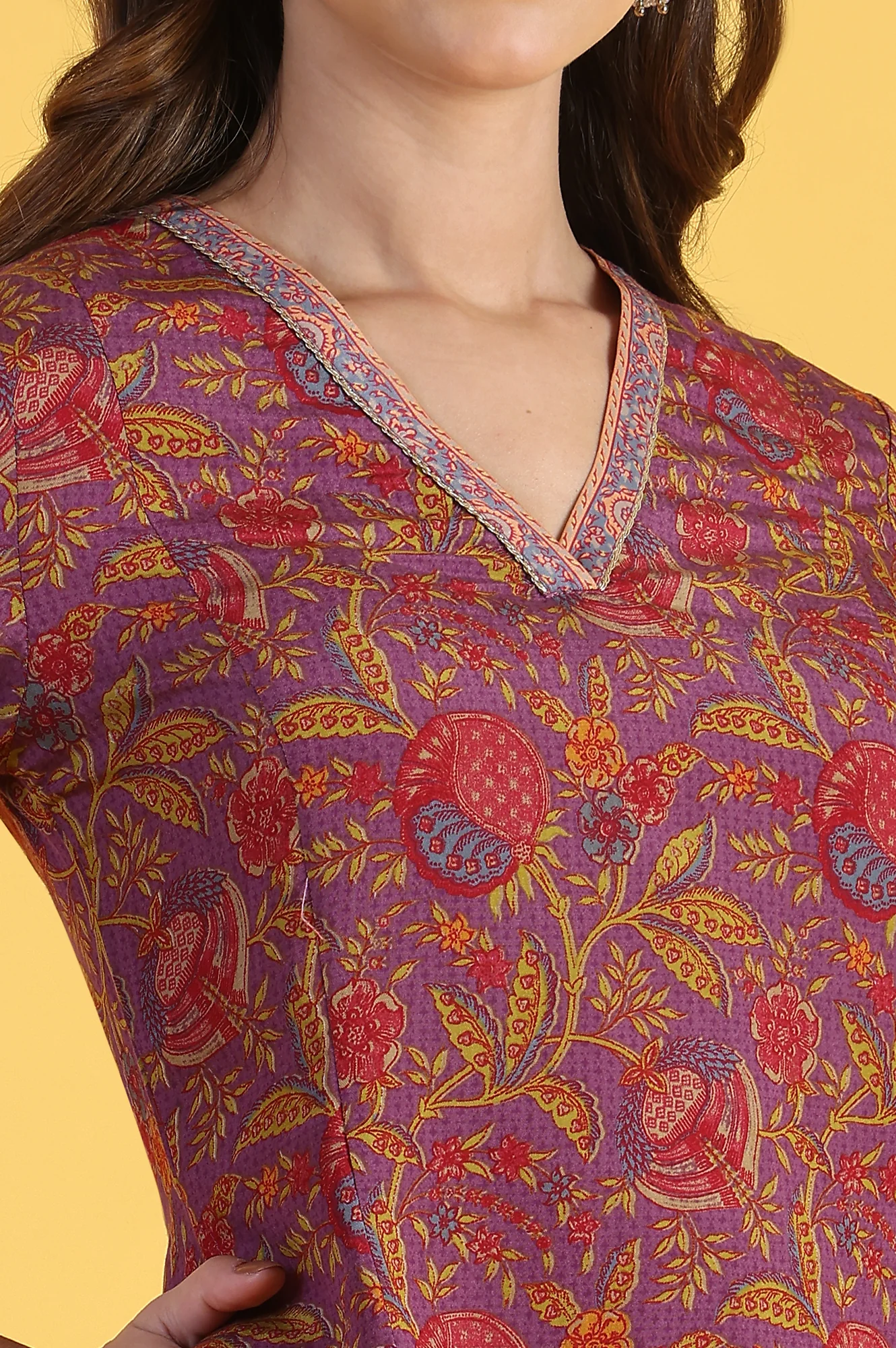 Purple Printed Flarred A-Line Kurta & Straight pant with Dupatta Set - Image 7
