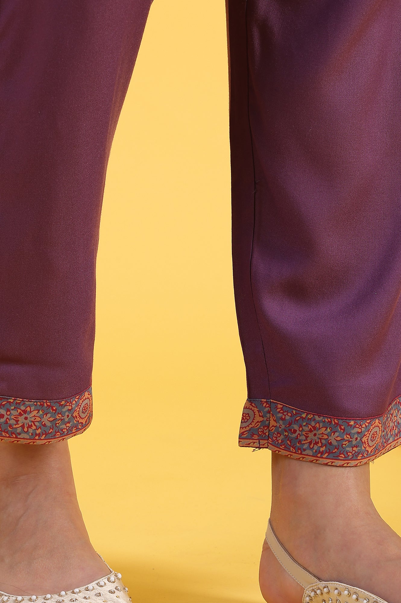 Purple Printed Flarred A-Line Kurta & Straight pant with Dupatta Set - Image 9