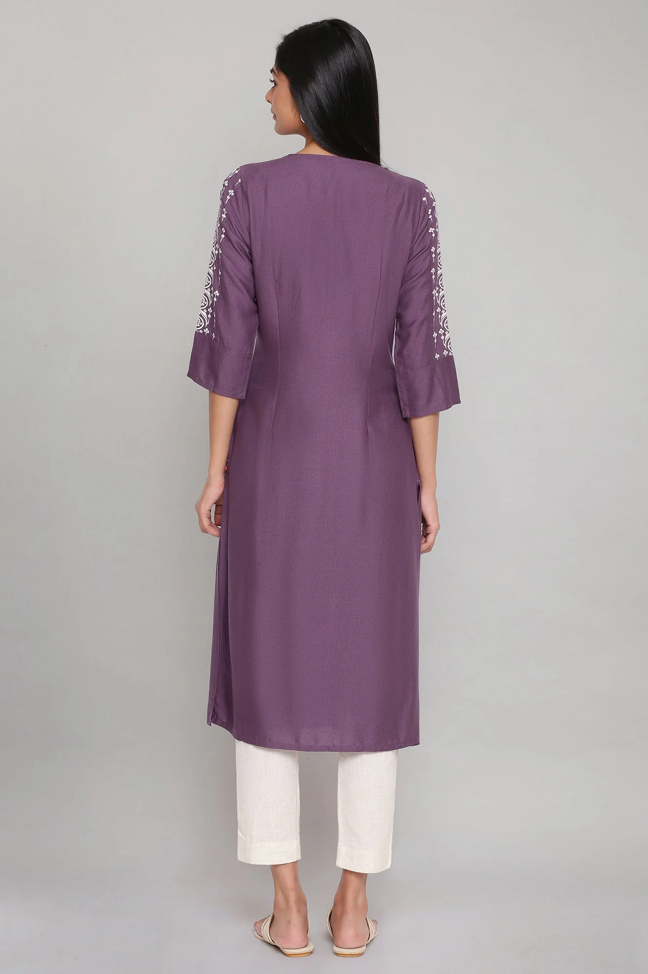 Purple Printed kurta with Embroidery - Image 2