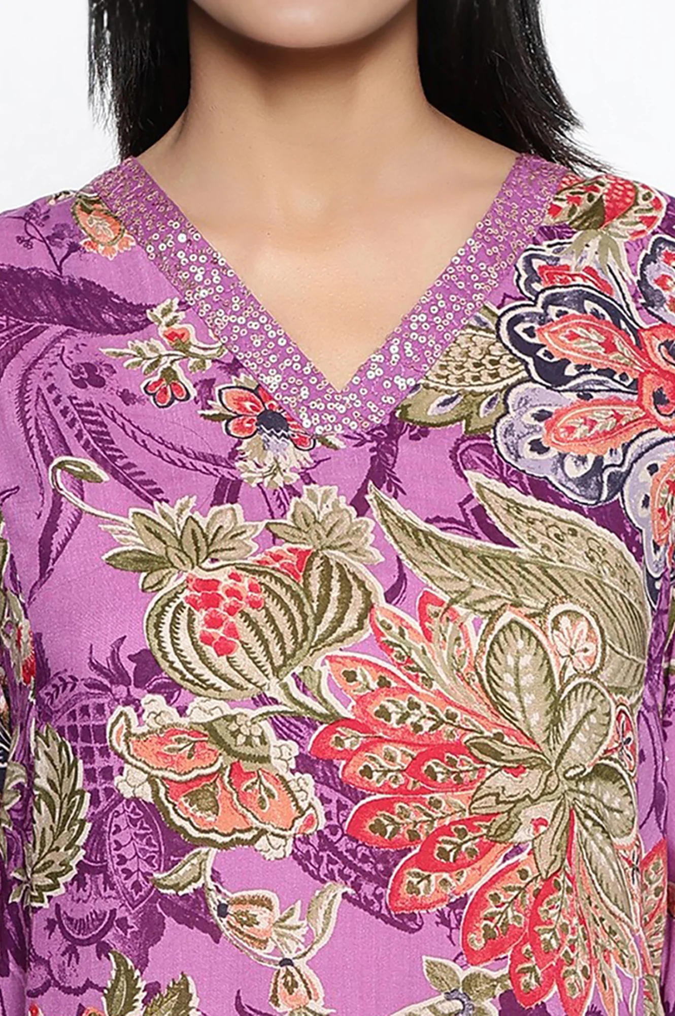 Purple Printed Modal A-line Kurta - Image 3