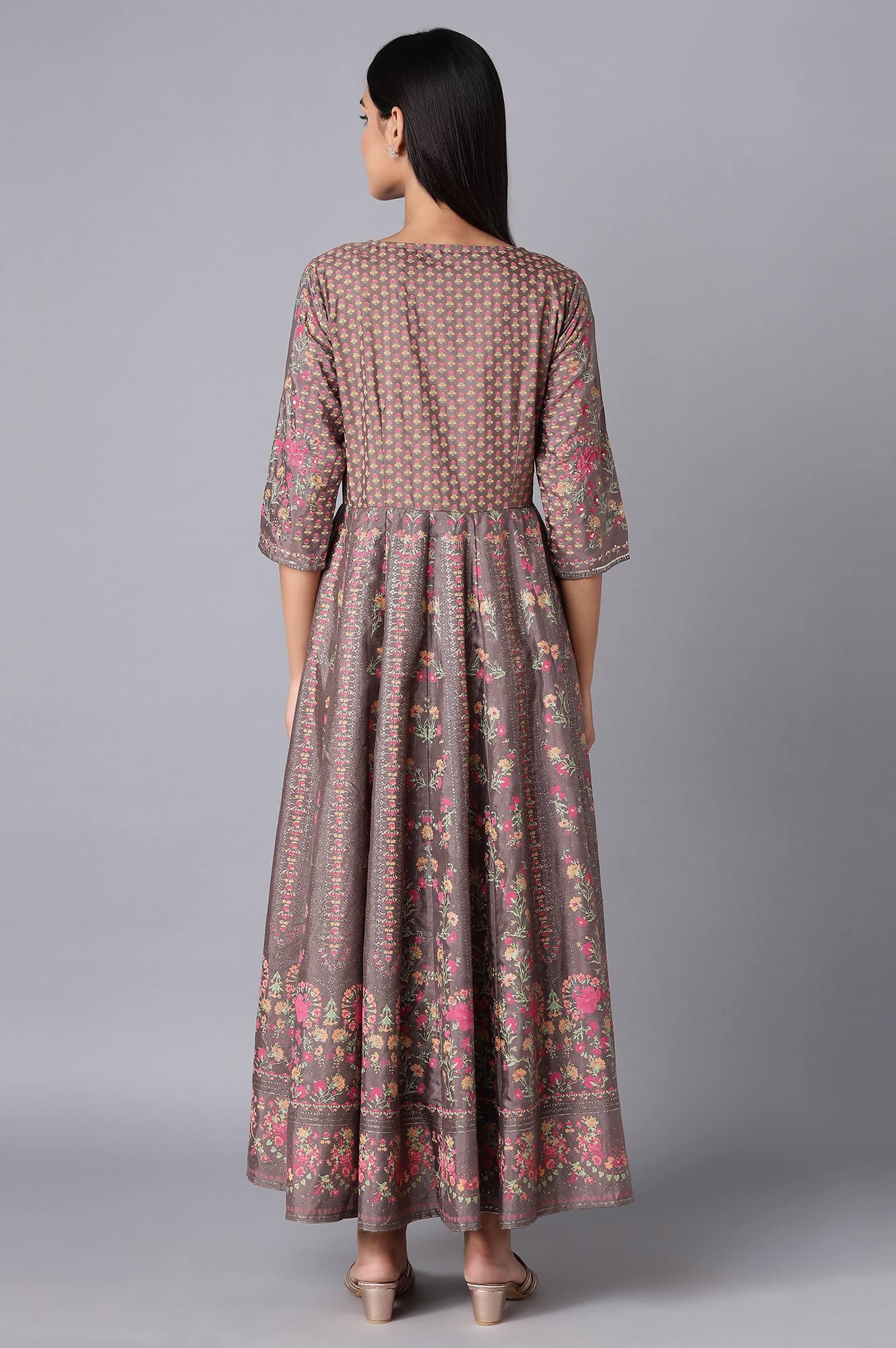 Purple Printed Panelled Dress - Image 2