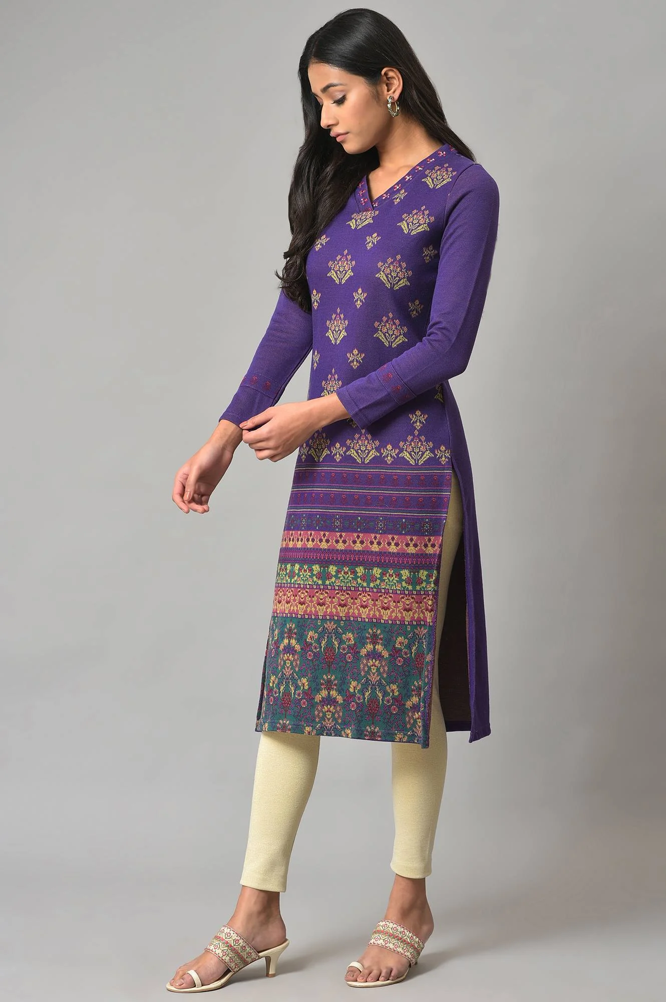 Purple Printed Winter kurta - Image 3