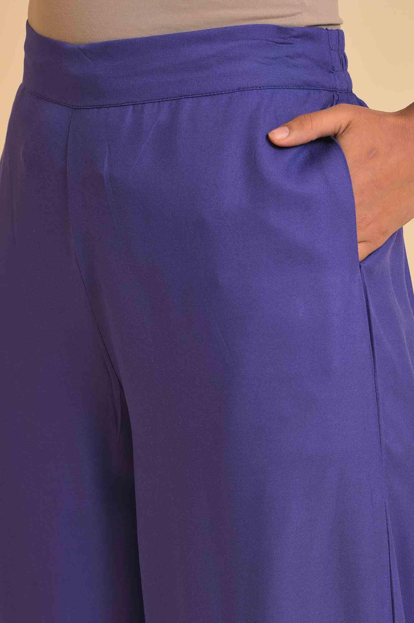 Purple Rayon Embroidered Parallel Pants - Image 7