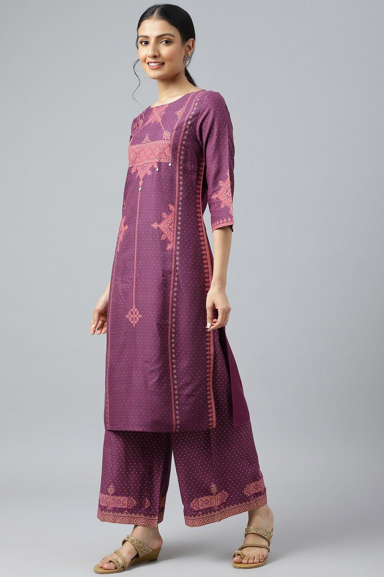 Purple Rayon kurta With Coins And Sequins Embellishment - Image 3