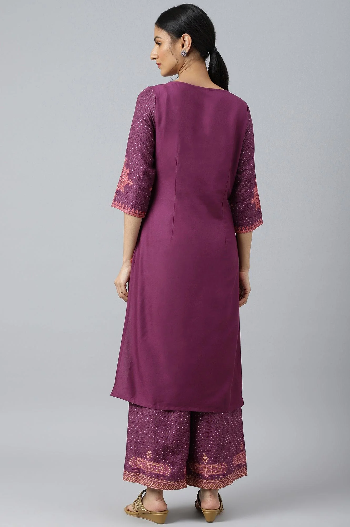 Purple Rayon kurta With Coins And Sequins Embellishment - Image 4