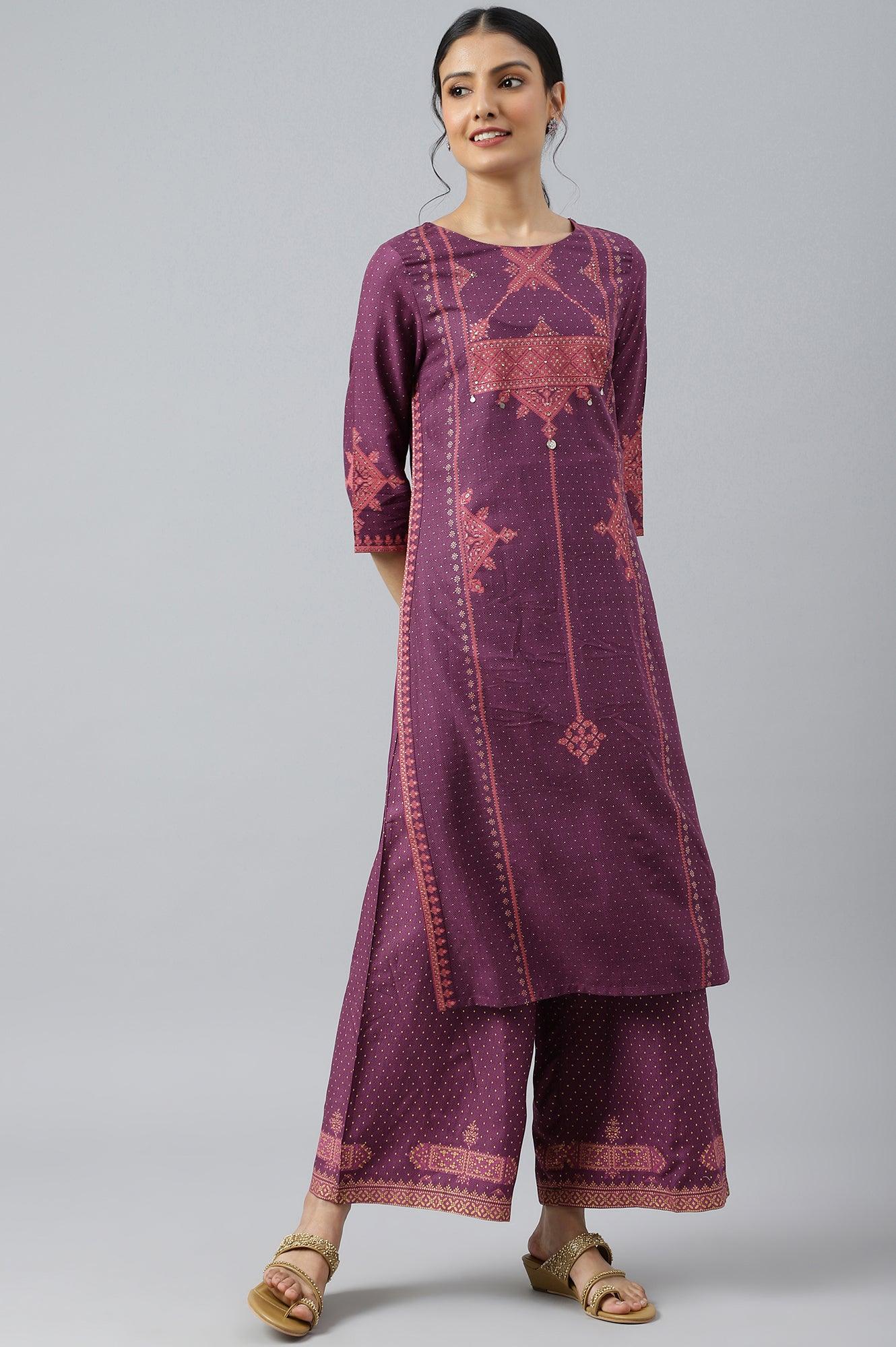 Purple Rayon kurta With Coins And Sequins Embellishment - Image 5