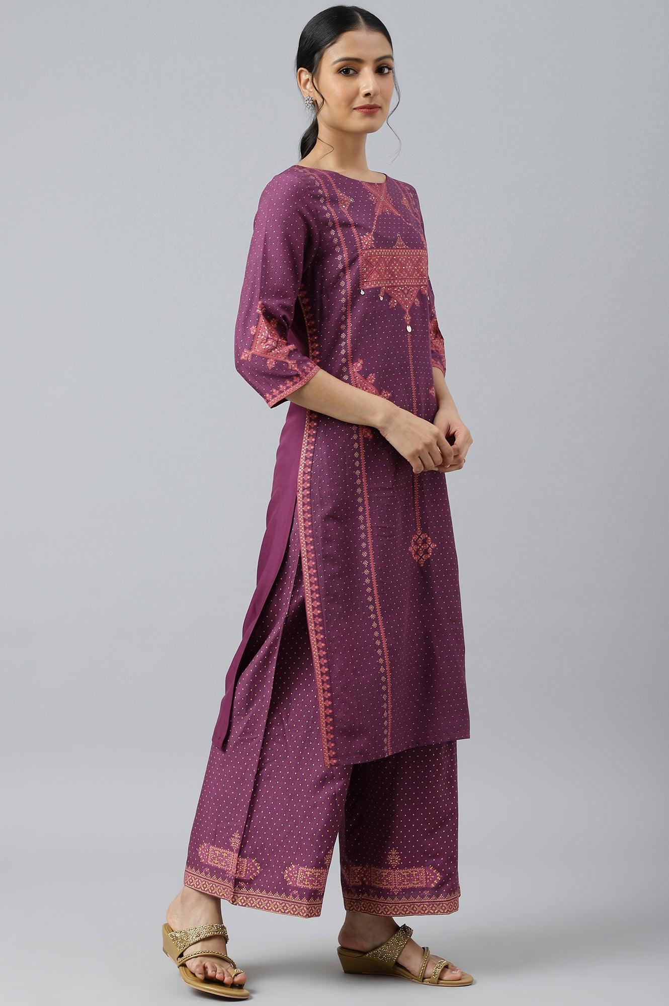 Purple Rayon kurta With Coins And Sequins Embellishment - Image 6