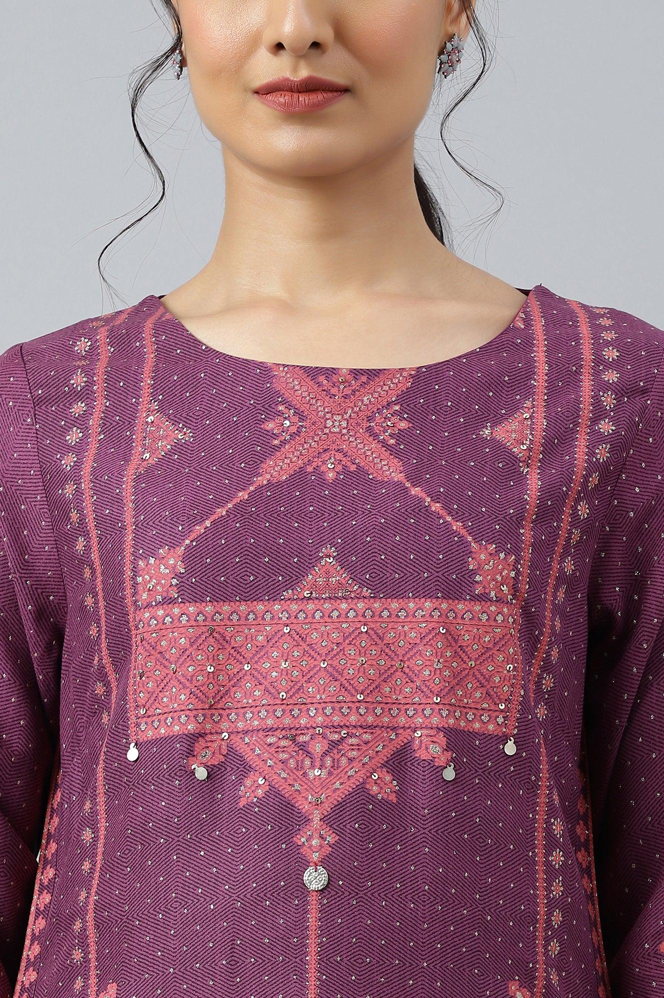 Purple Rayon kurta With Coins And Sequins Embellishment - Image 8