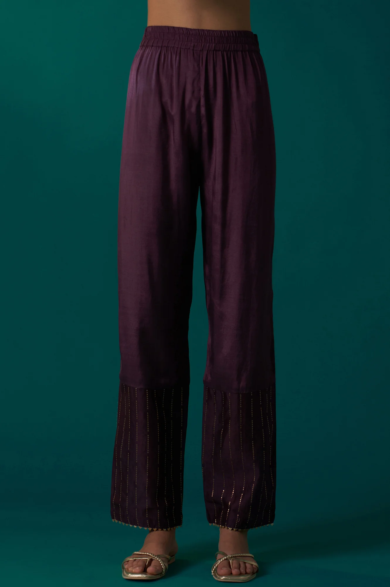 Purple Embellished Dotted Jacquard Flared Kurta with Pants and Dupatta Set - Image 7