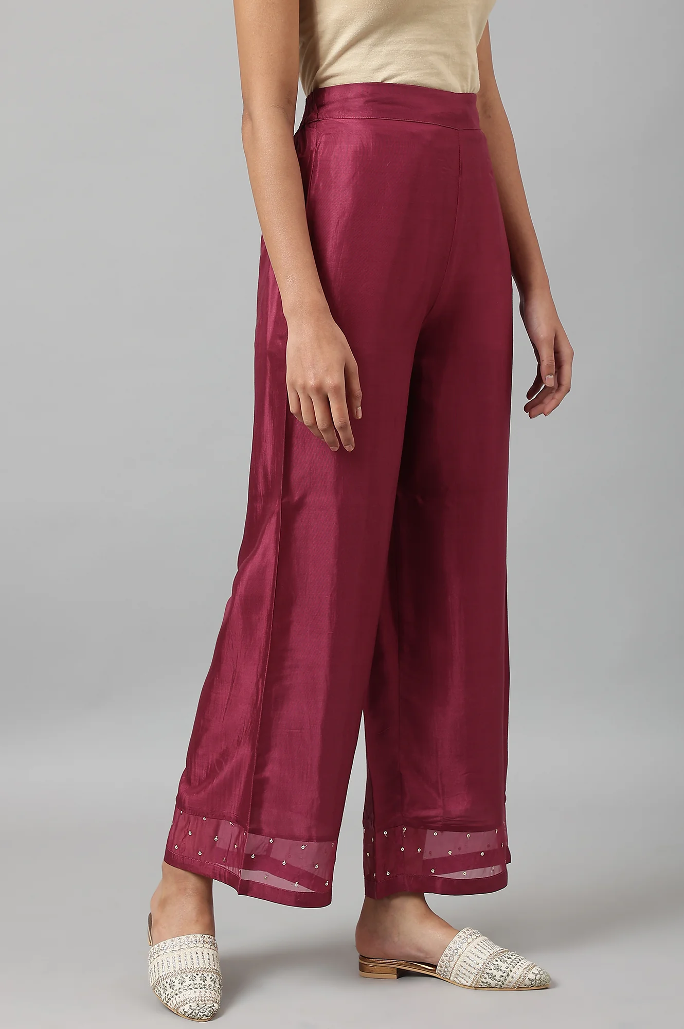 Purple Shantung Straight Parallel Pants - Image 5