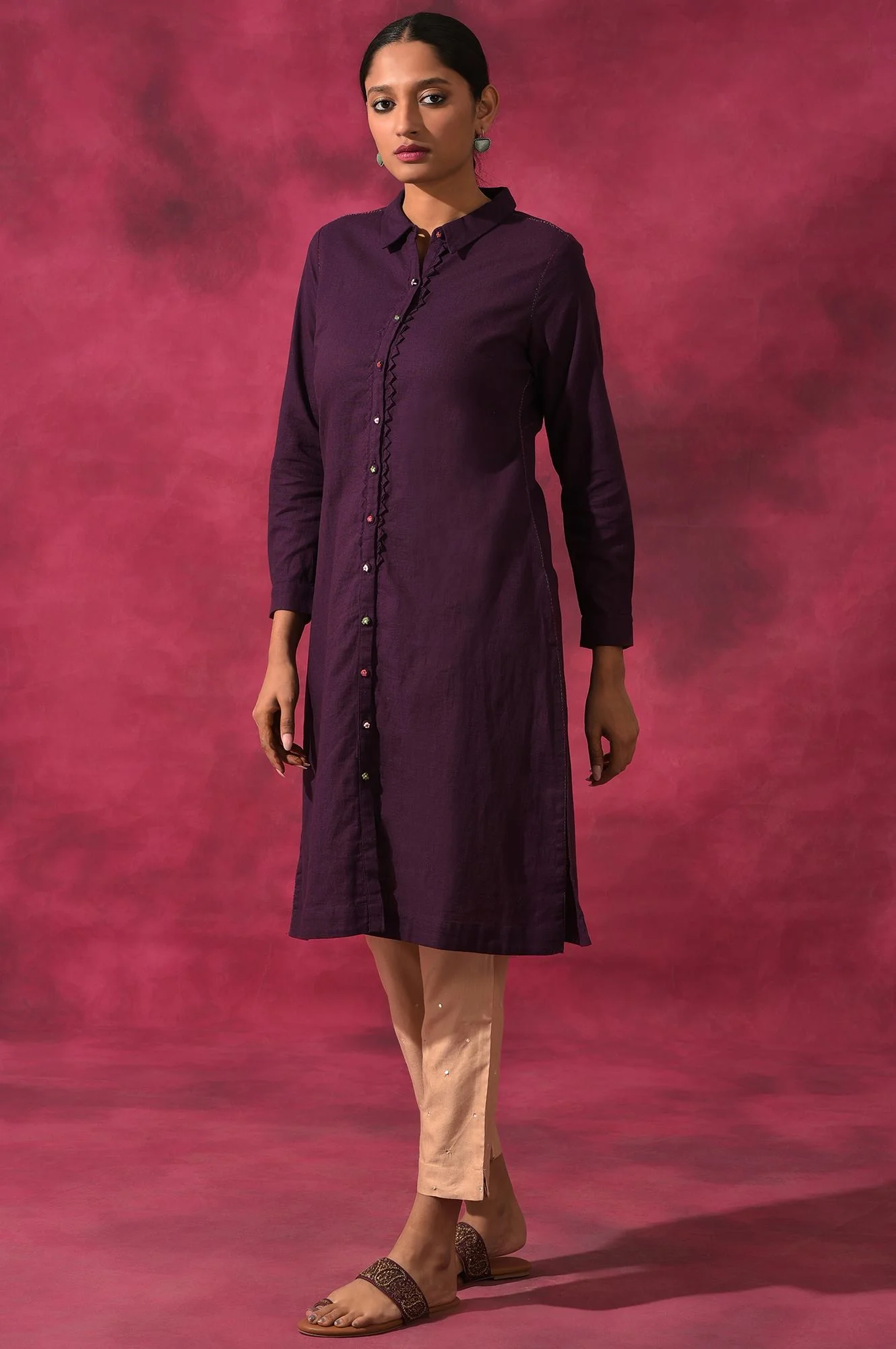 Purple Shirtdress In Cotton Slub - Image 3