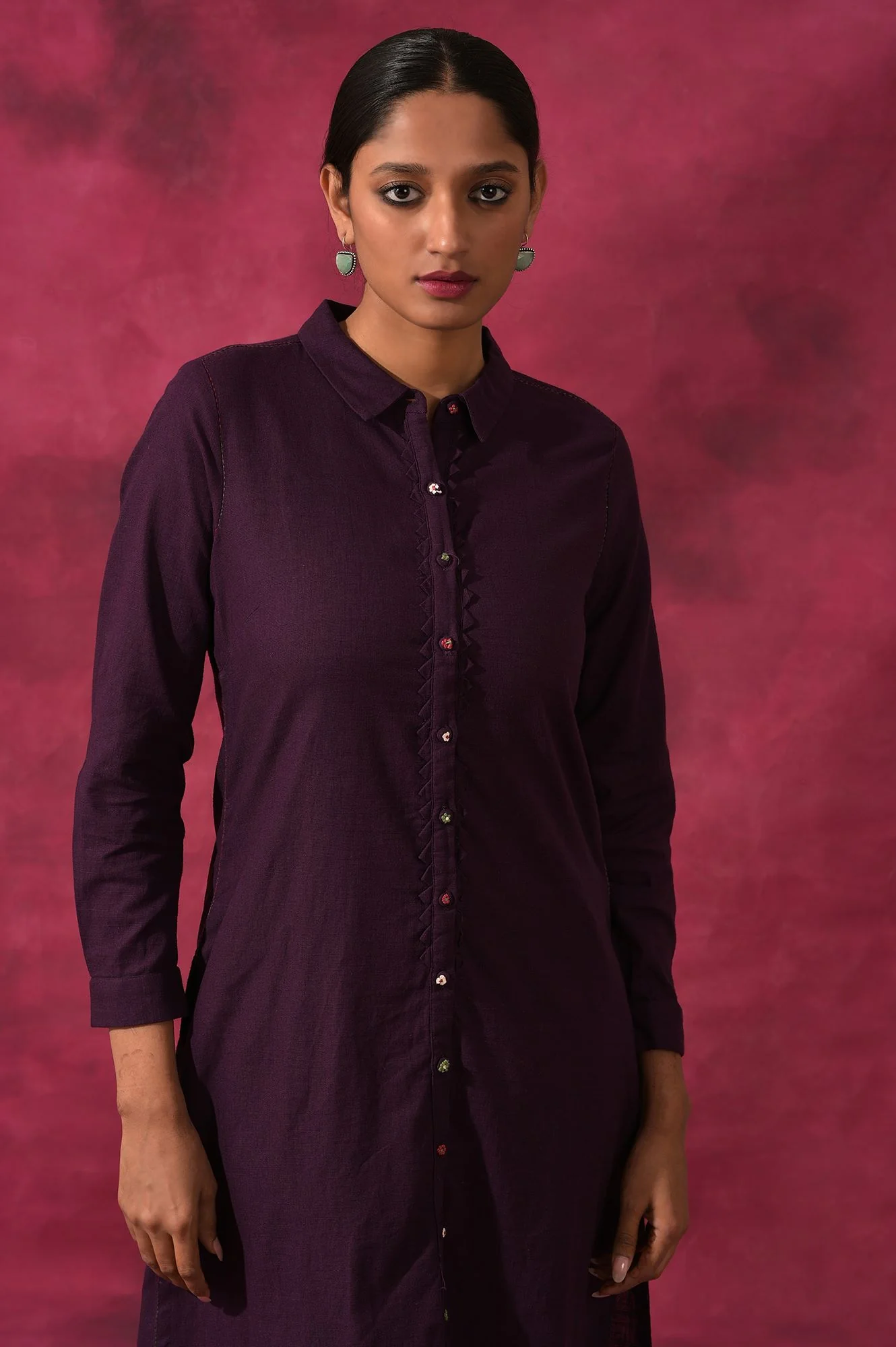 Purple Shirtdress In Cotton Slub - Image 5