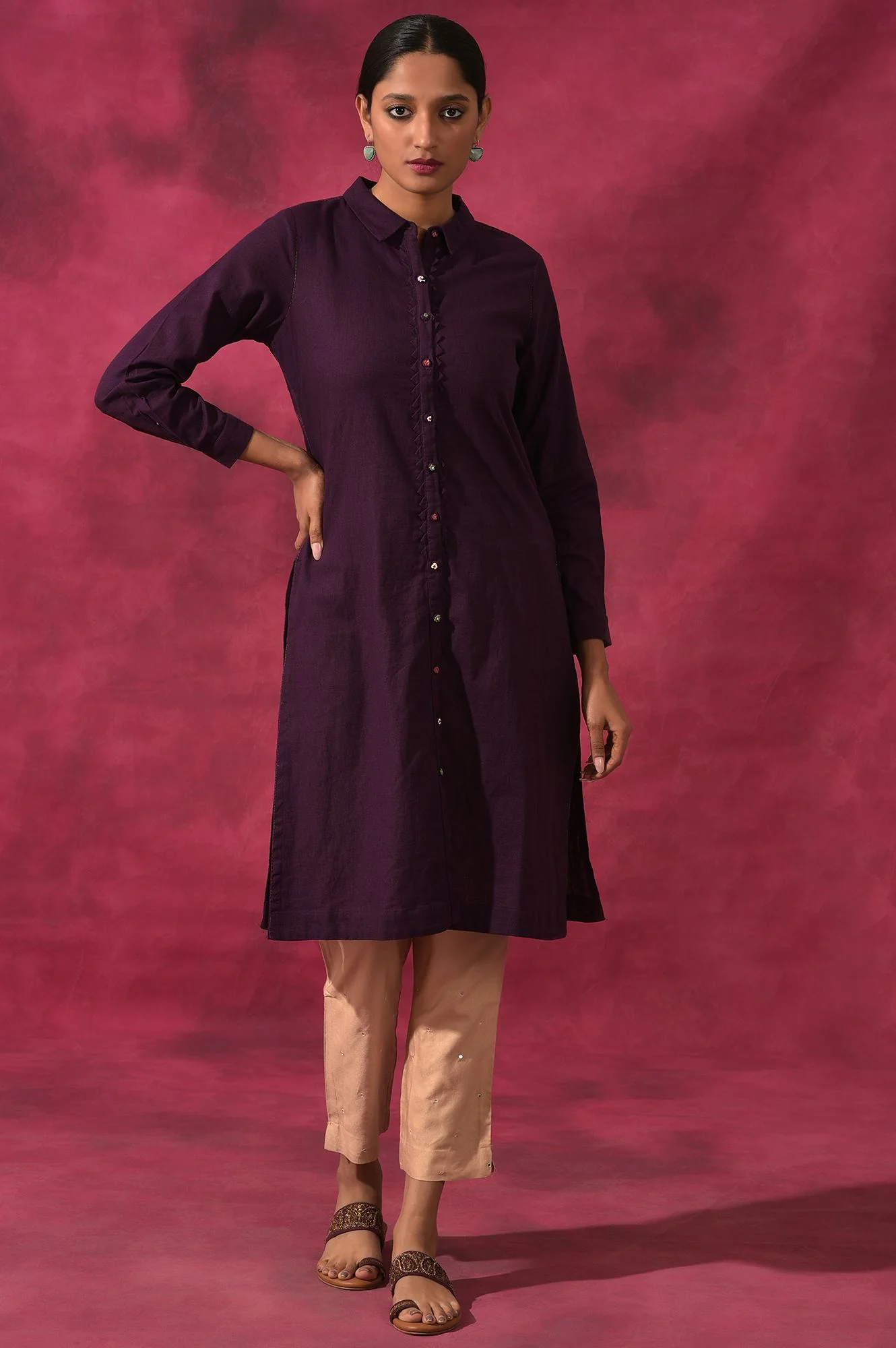 Purple Shirtdress In Cotton Slub - Image 6