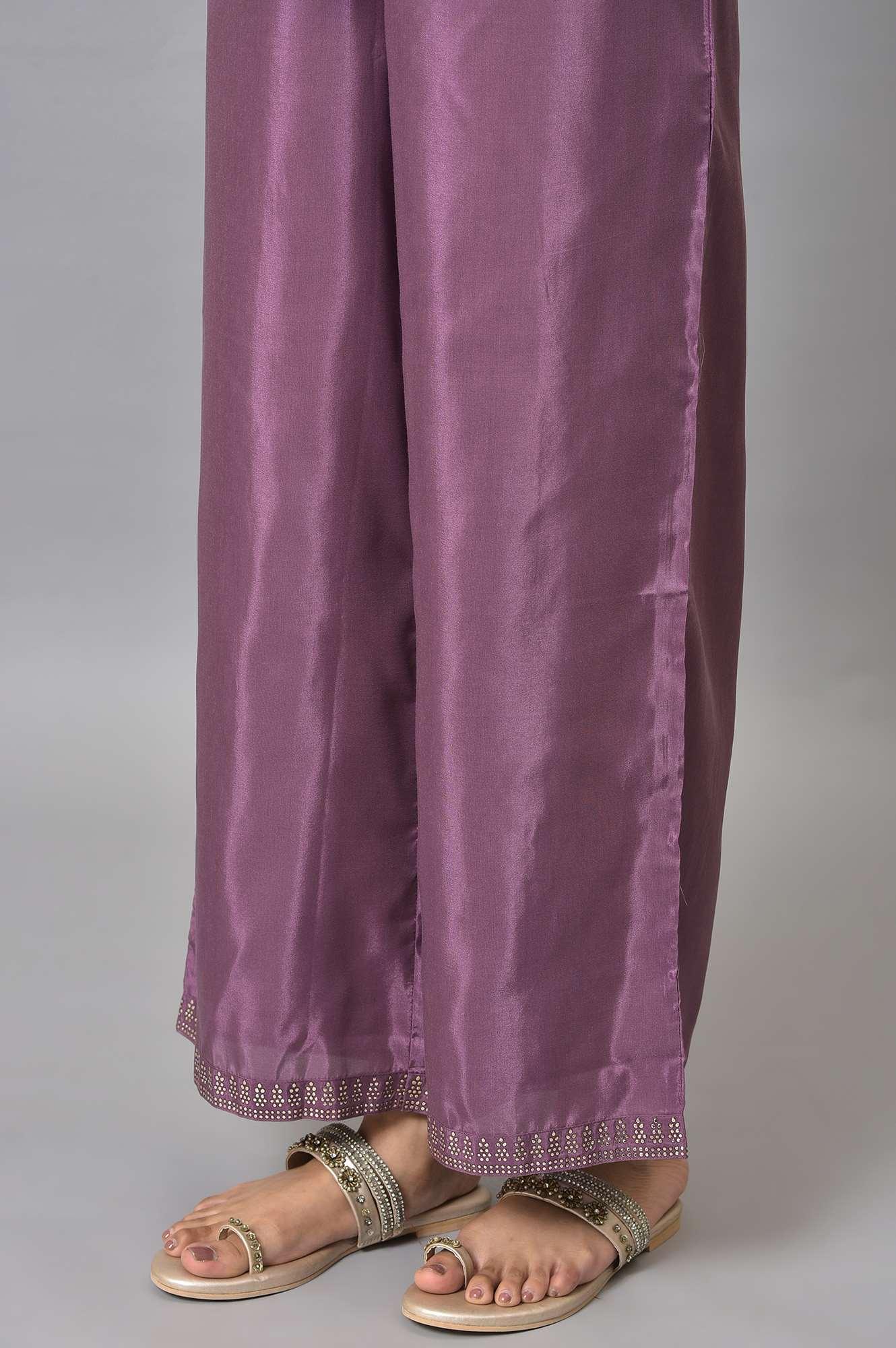 Purple Silver Mukaish Festive kurta With Parallel Pants - Image 8