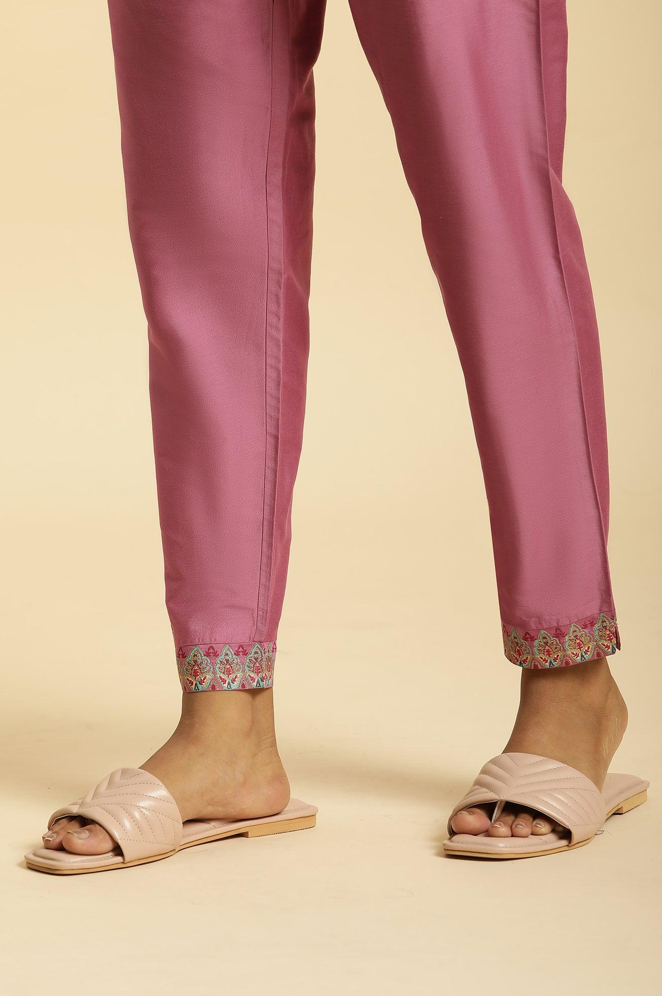 Purple Slim Pants with Printed Kota Border - Image 8