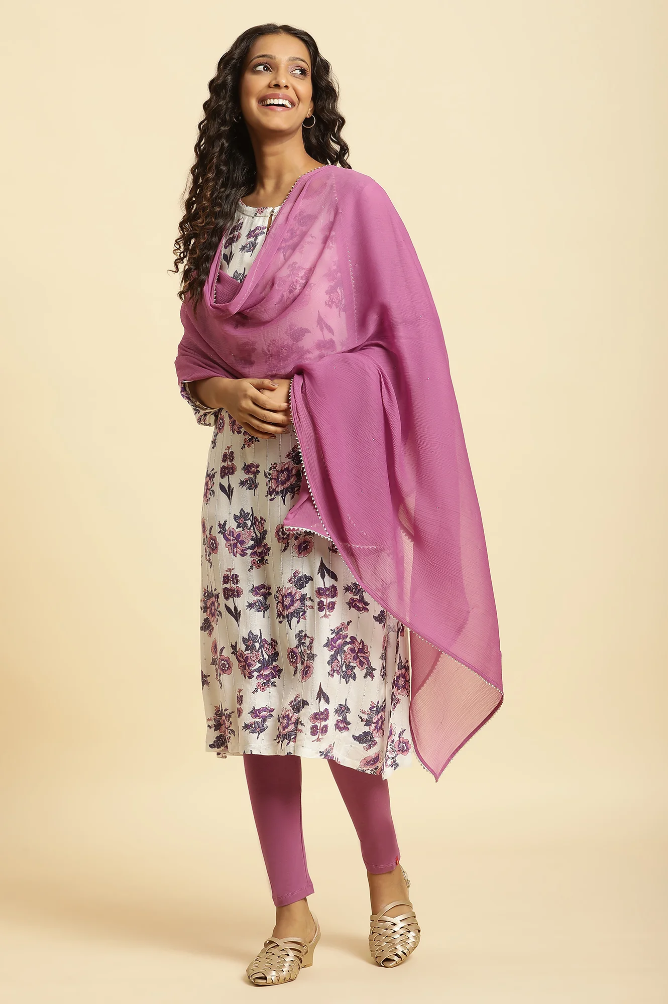 Purple Solid Chiffon Dupatta with Gota - Image 2