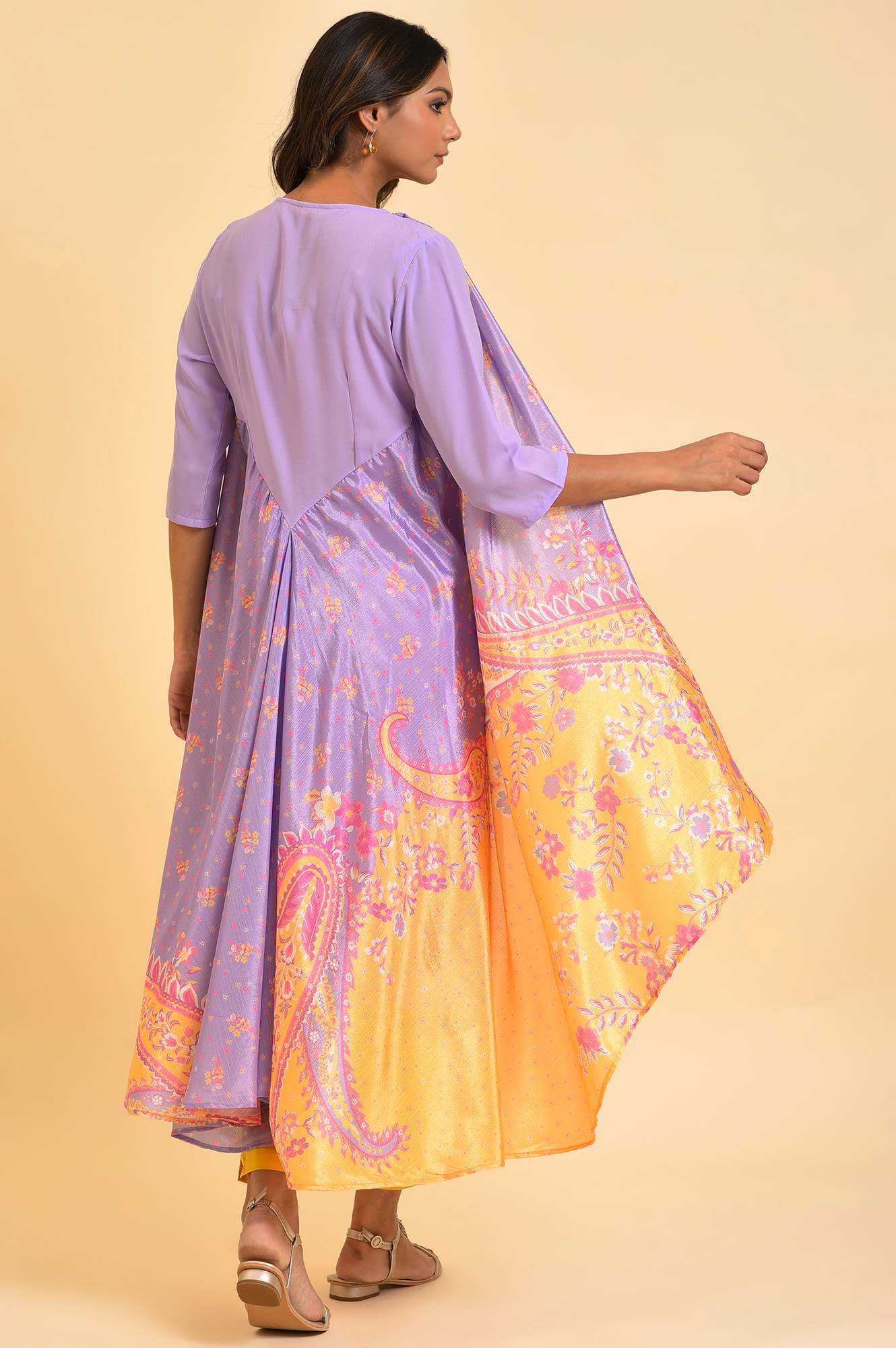 Purple Solid kurta With Stitched Drape - Image 2