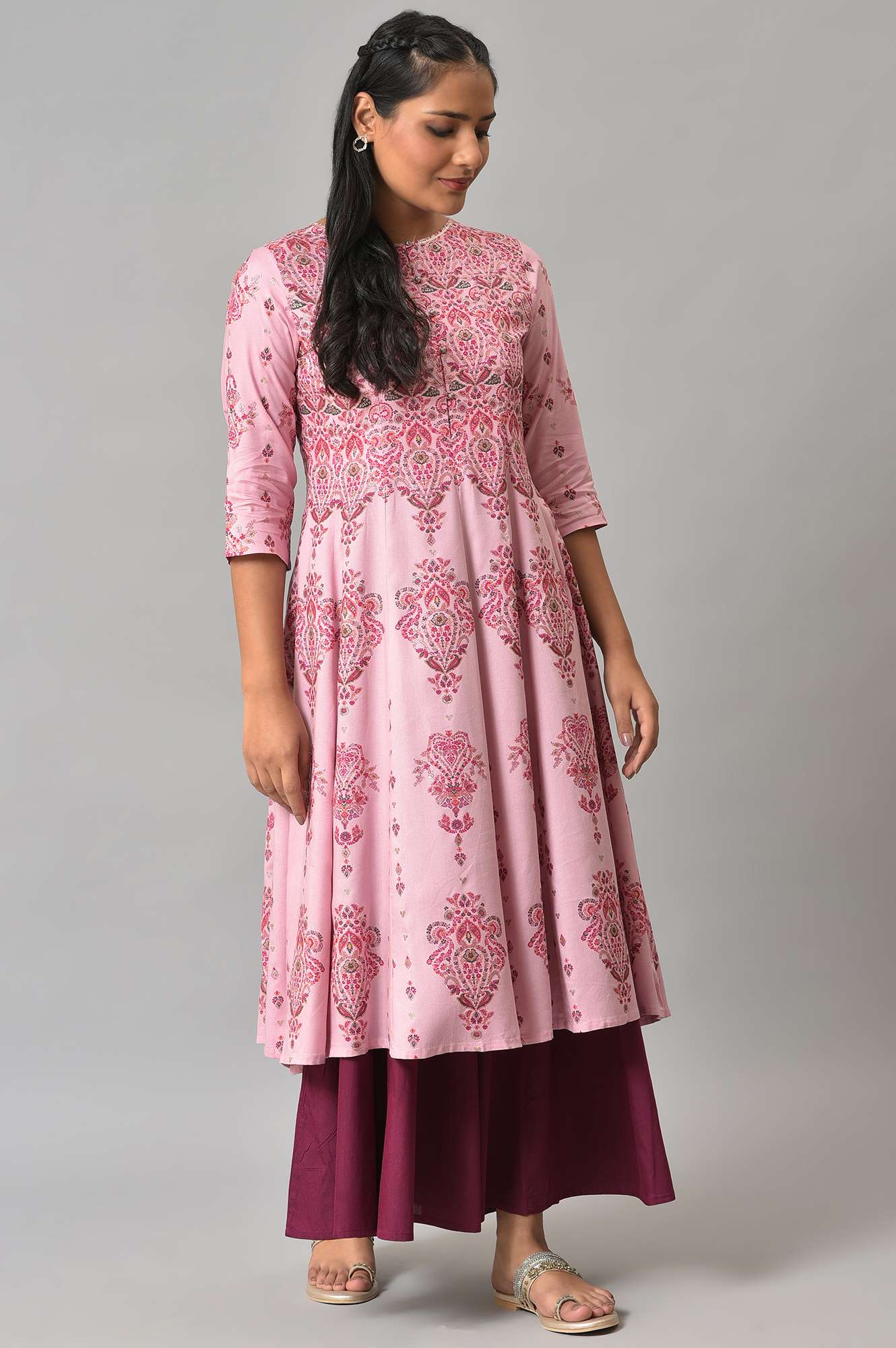 Purple Solid Women Culottes - Image 5
