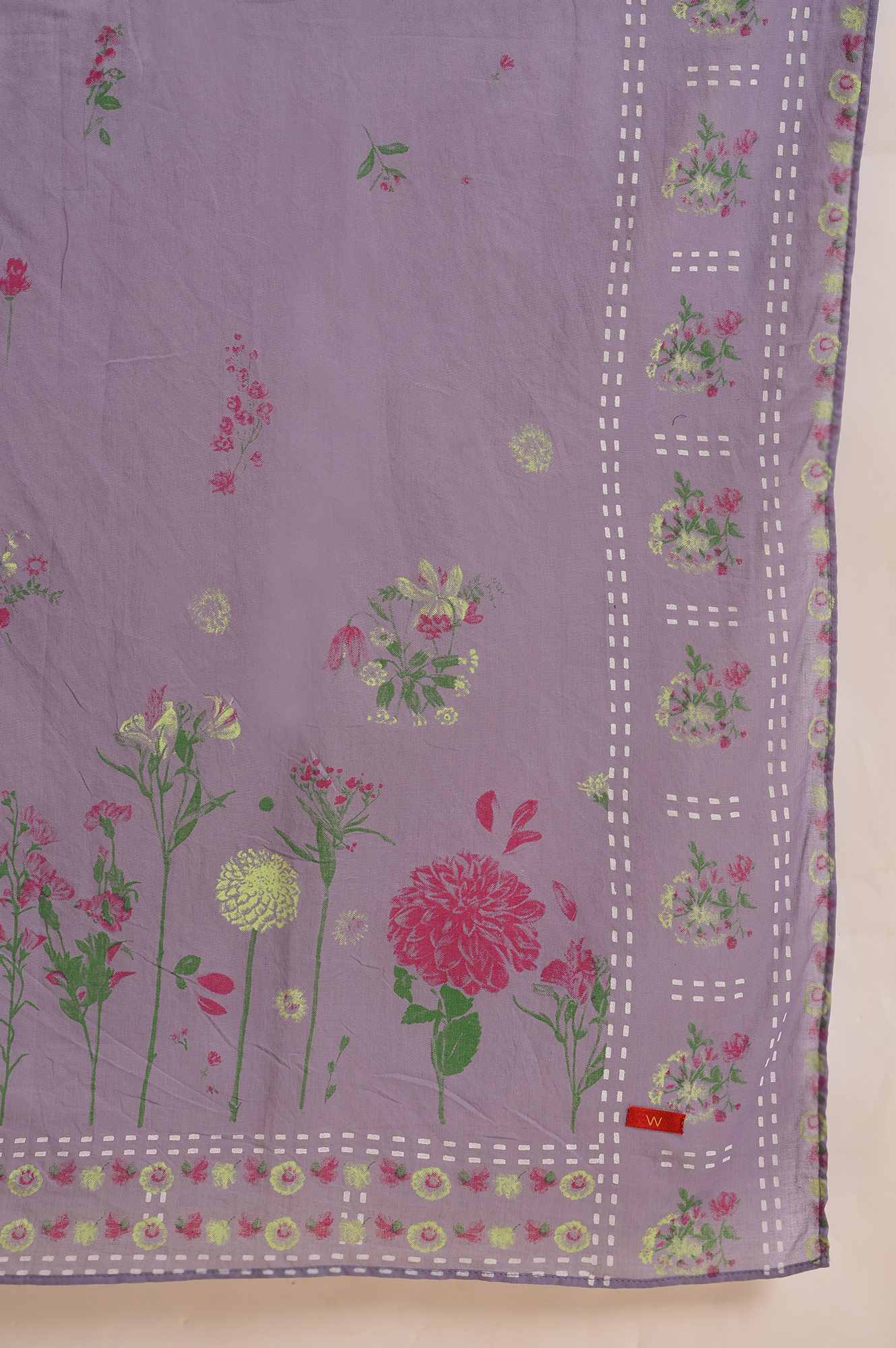 Purple Voile Dupatta With Floral Print - Image 4