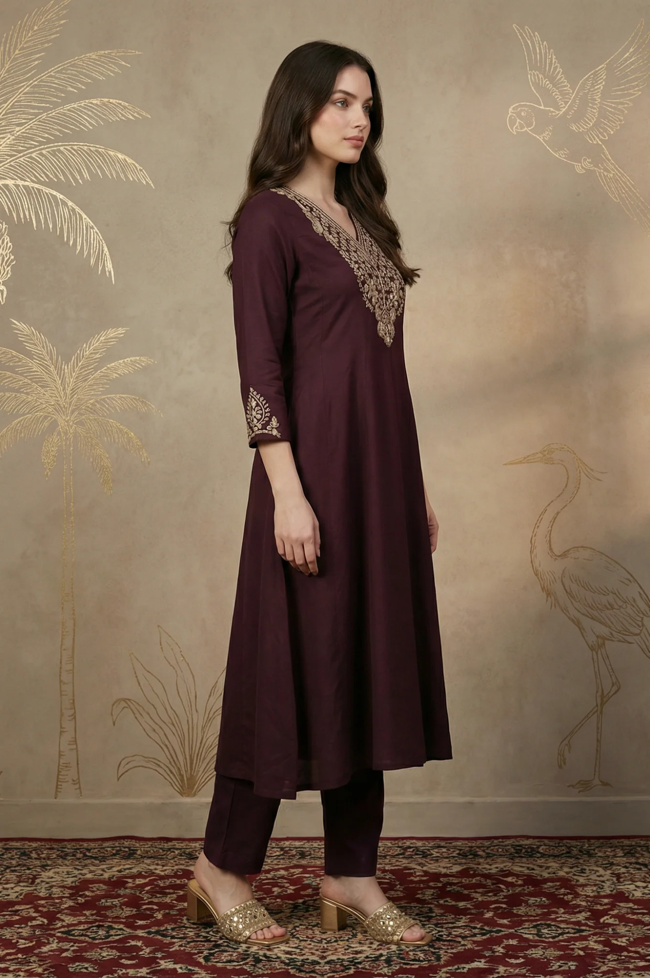 Purple Zari Embroidered Anarkali Kurta - Image 5